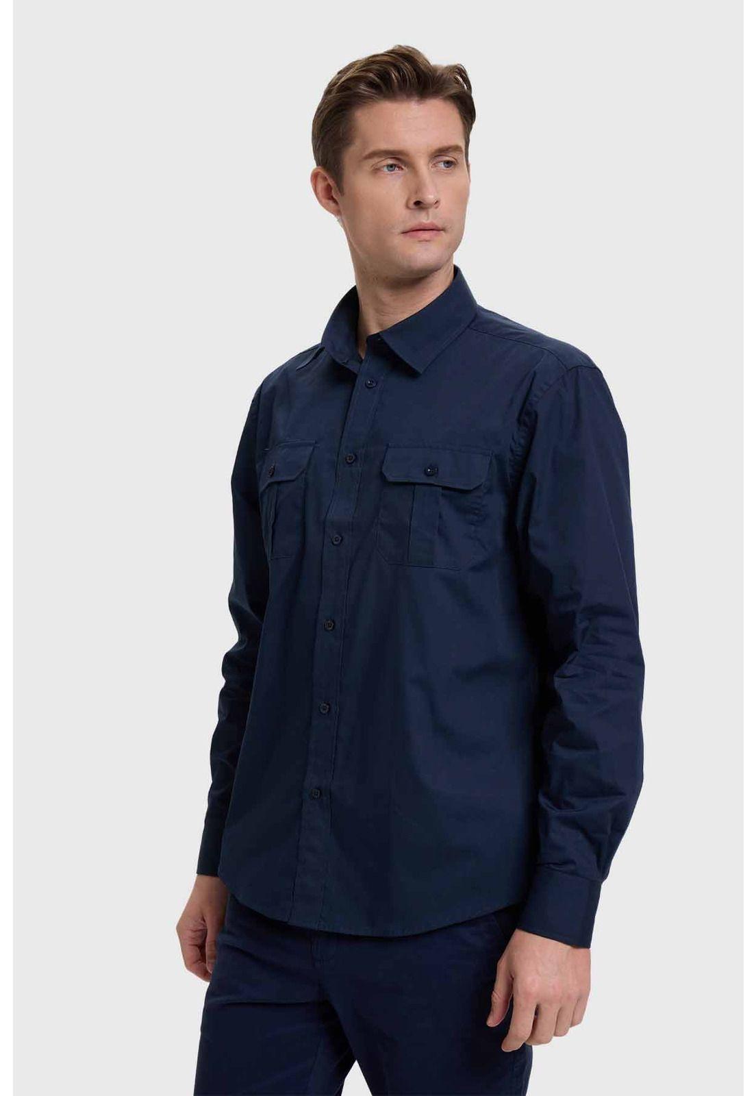 Camisa Hombre Doble Bolsillo Azul-1