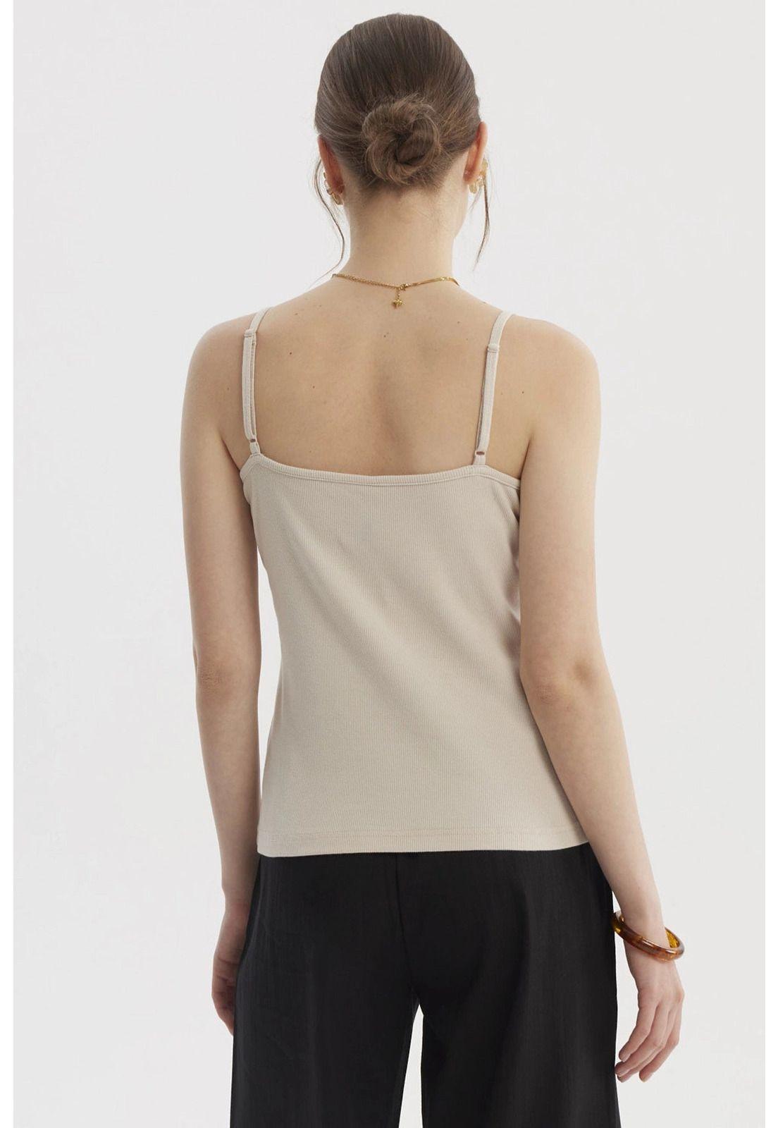 Polera Peto Mujer Pabilo Escote Con Encaje Beige-2