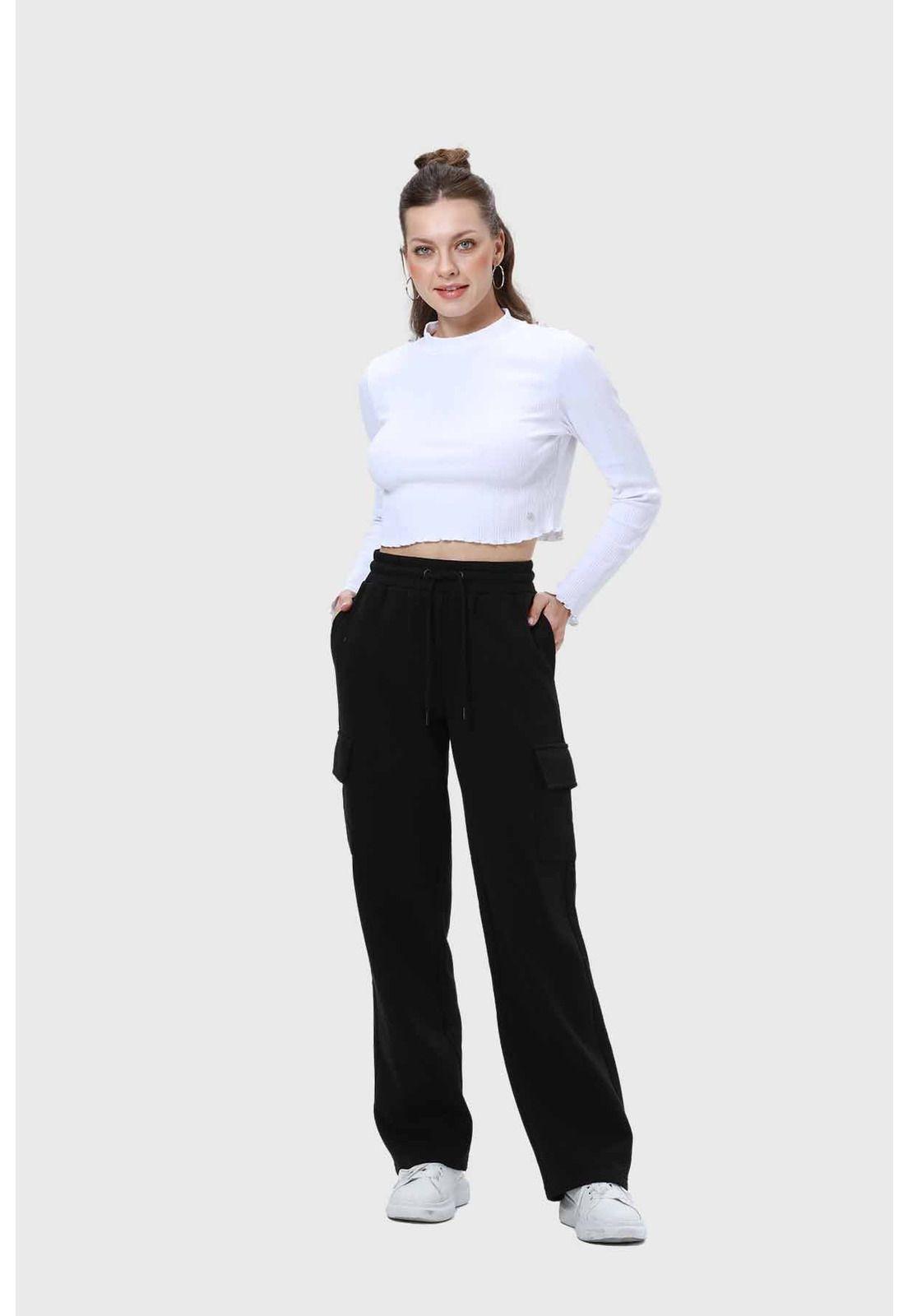 Pantalón Buzo Mujer Cargo Negro-3