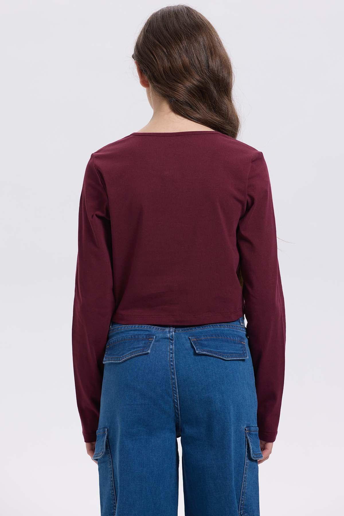 Polera Niña Crop Con Print Burdeo-2