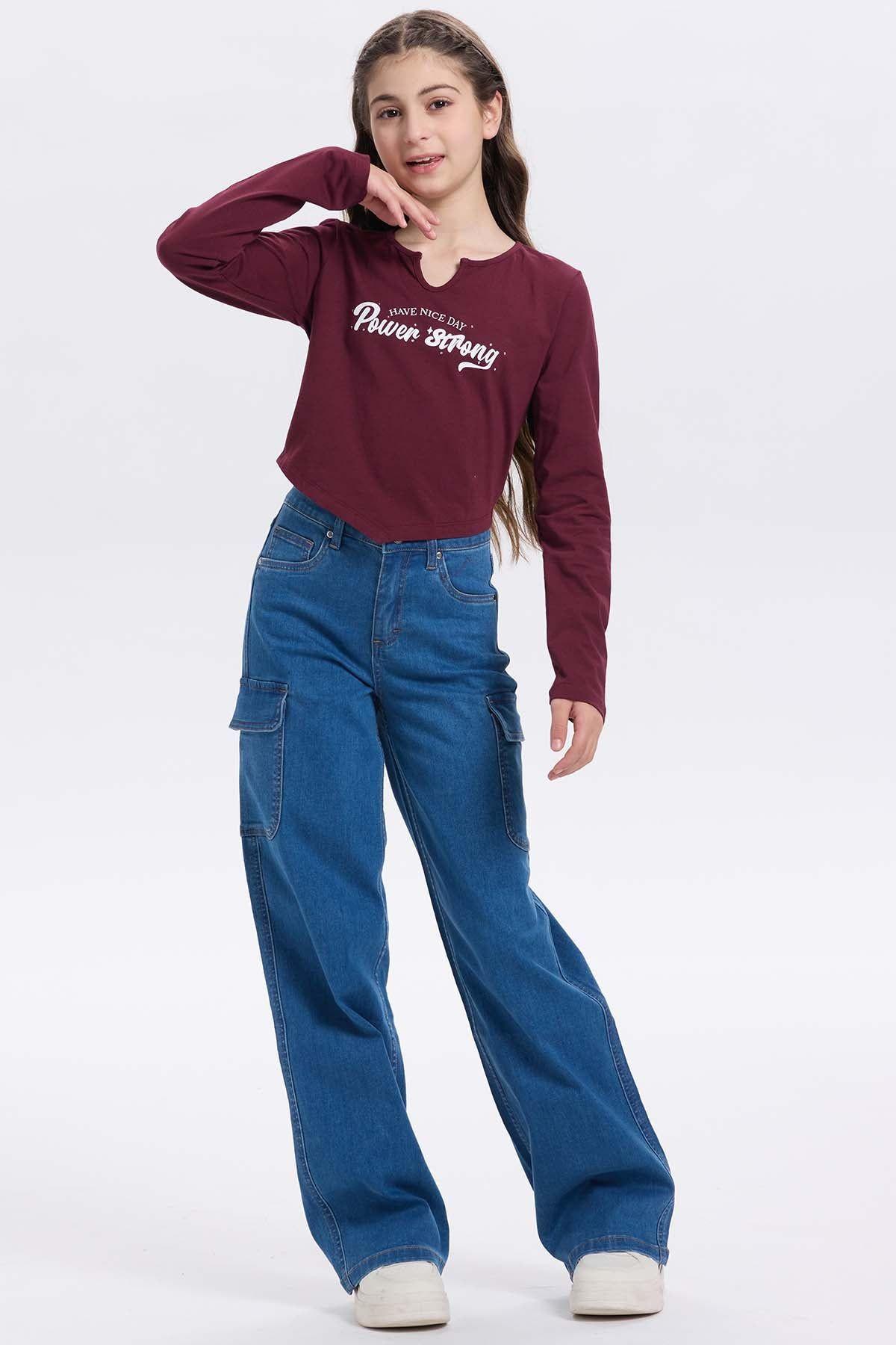 Polera Niña Crop Con Print Burdeo-3