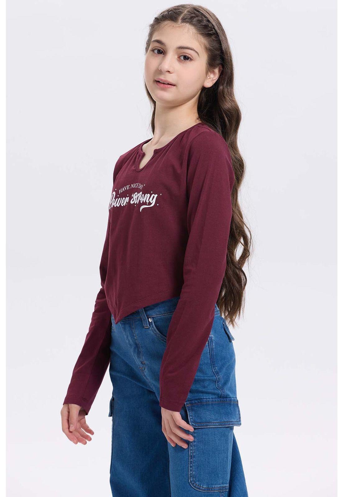 Polera Niña Crop Con Print Burdeo-0