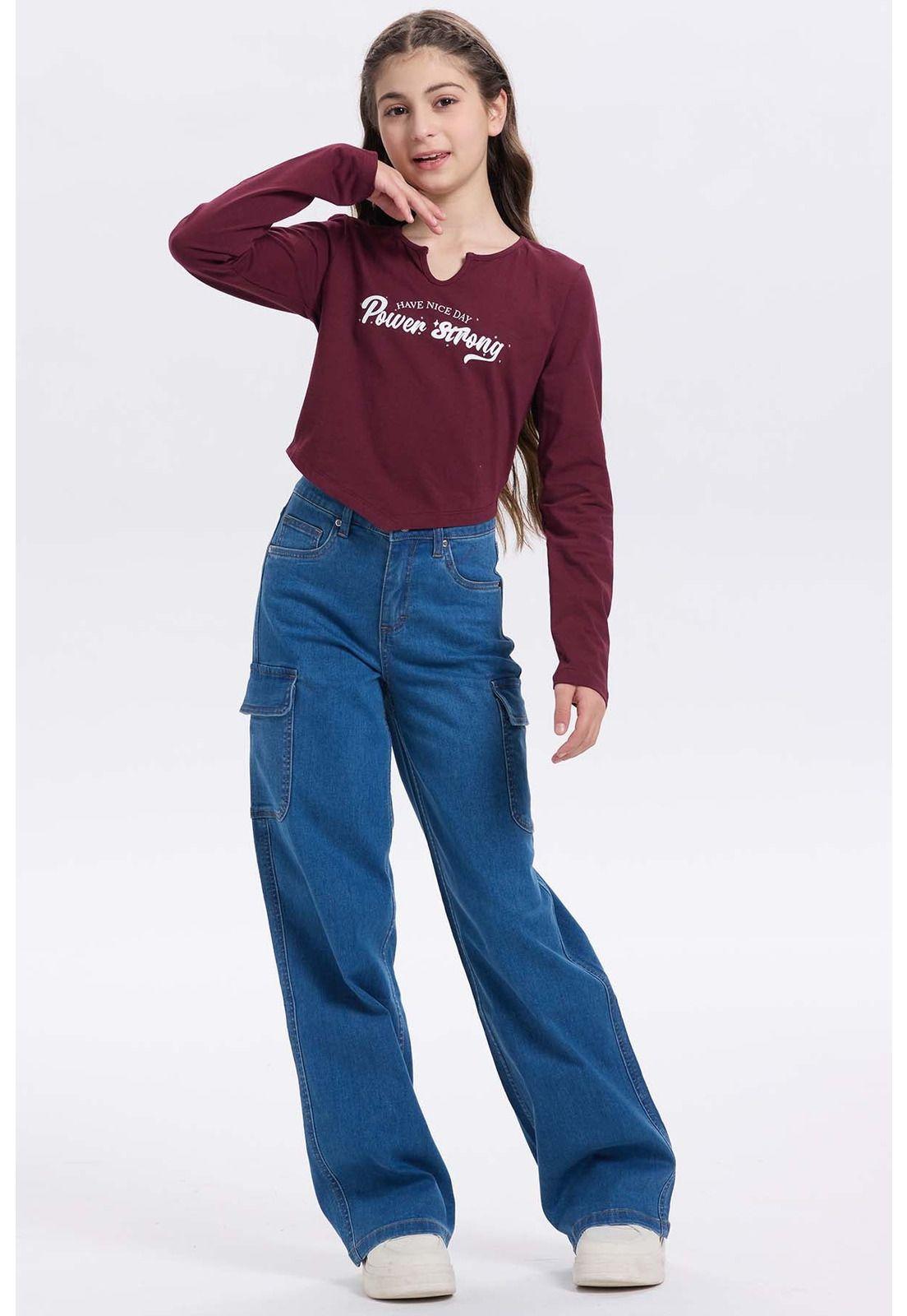 Polera Niña Crop Con Print Burdeo-3