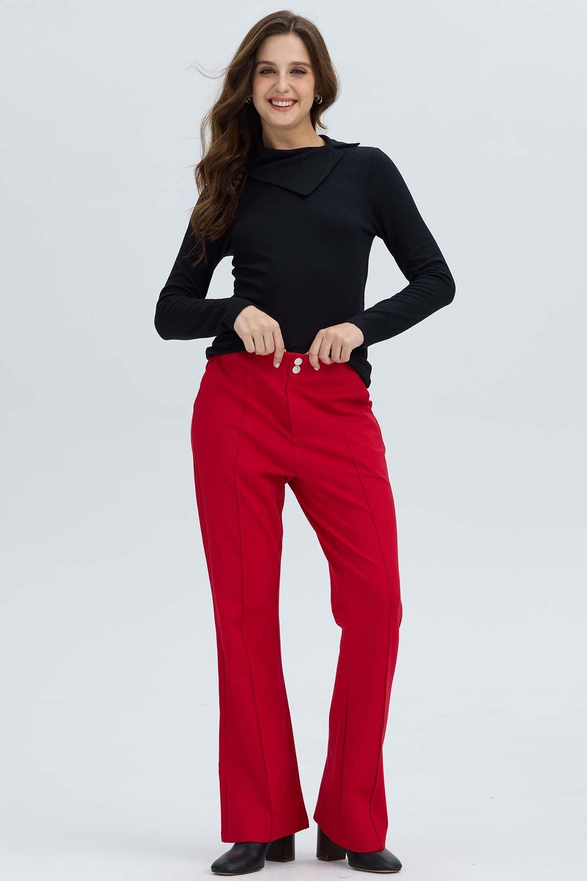 Pantalón Mujer 2 Botones Rojo Oscuro-0