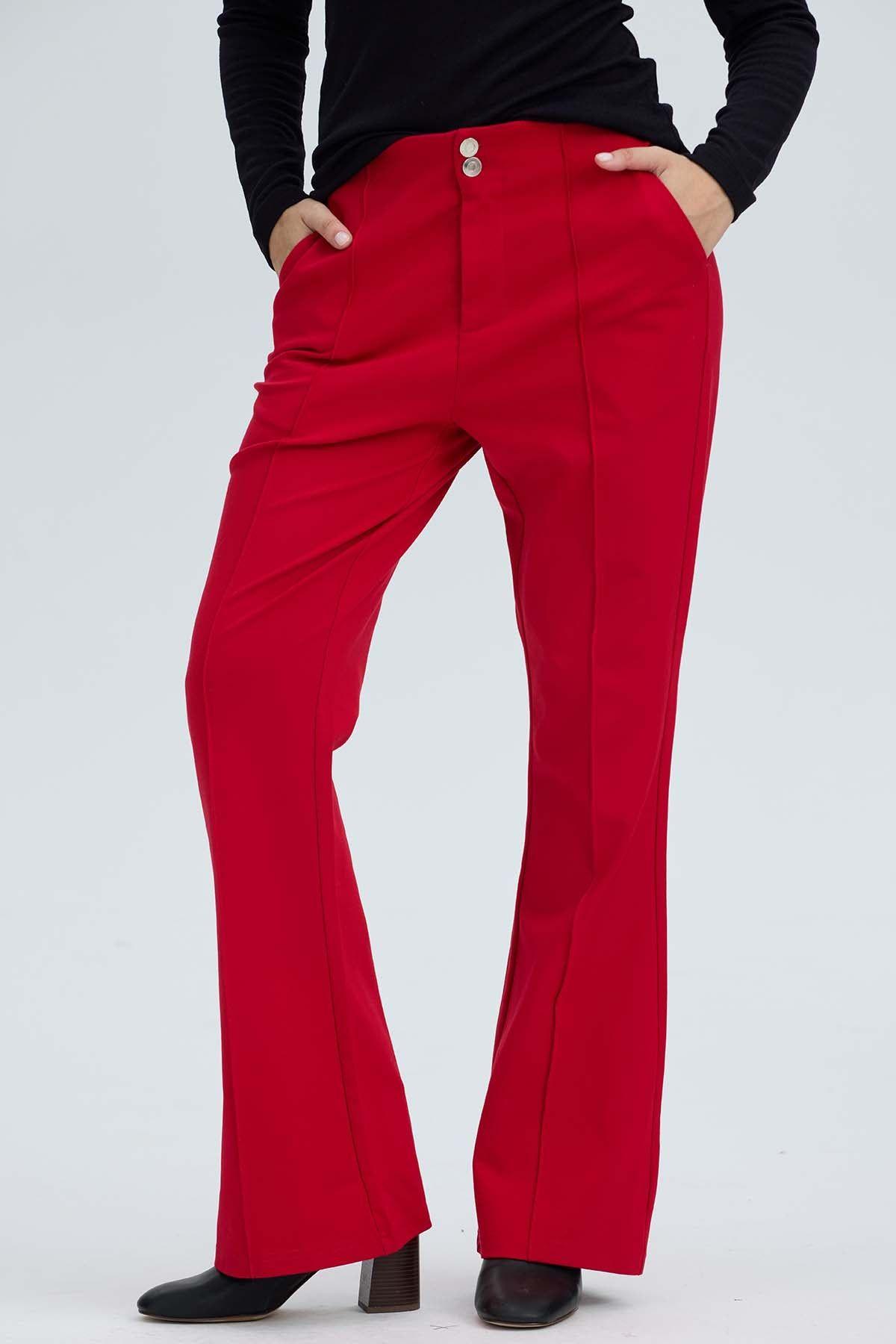 Pantalón Mujer 2 Botones Rojo Oscuro-1