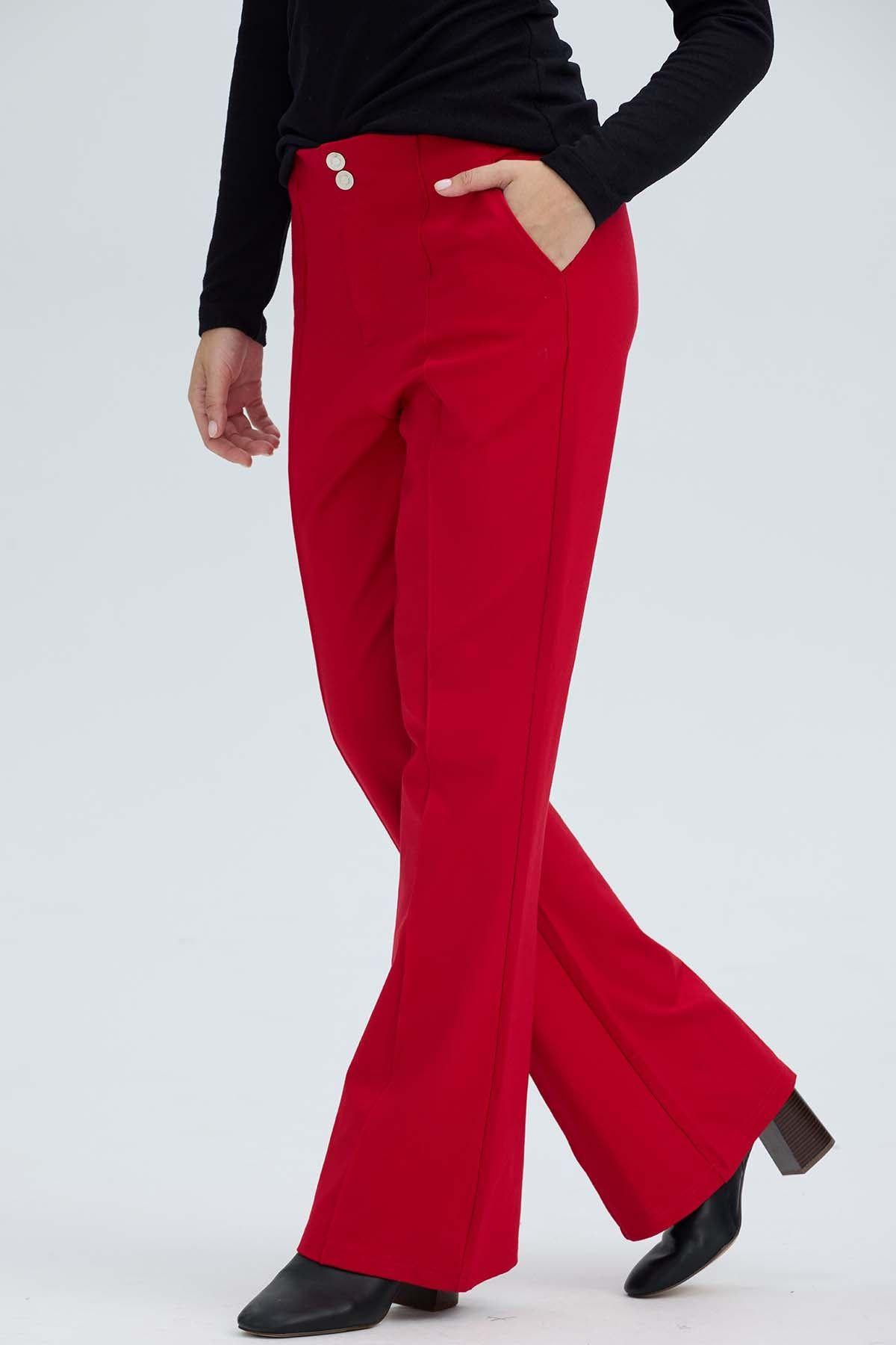 Pantalón Mujer 2 Botones Rojo Oscuro-2