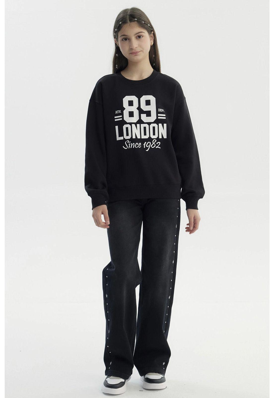Polerón Niña Básico Print Negro - Vl-3