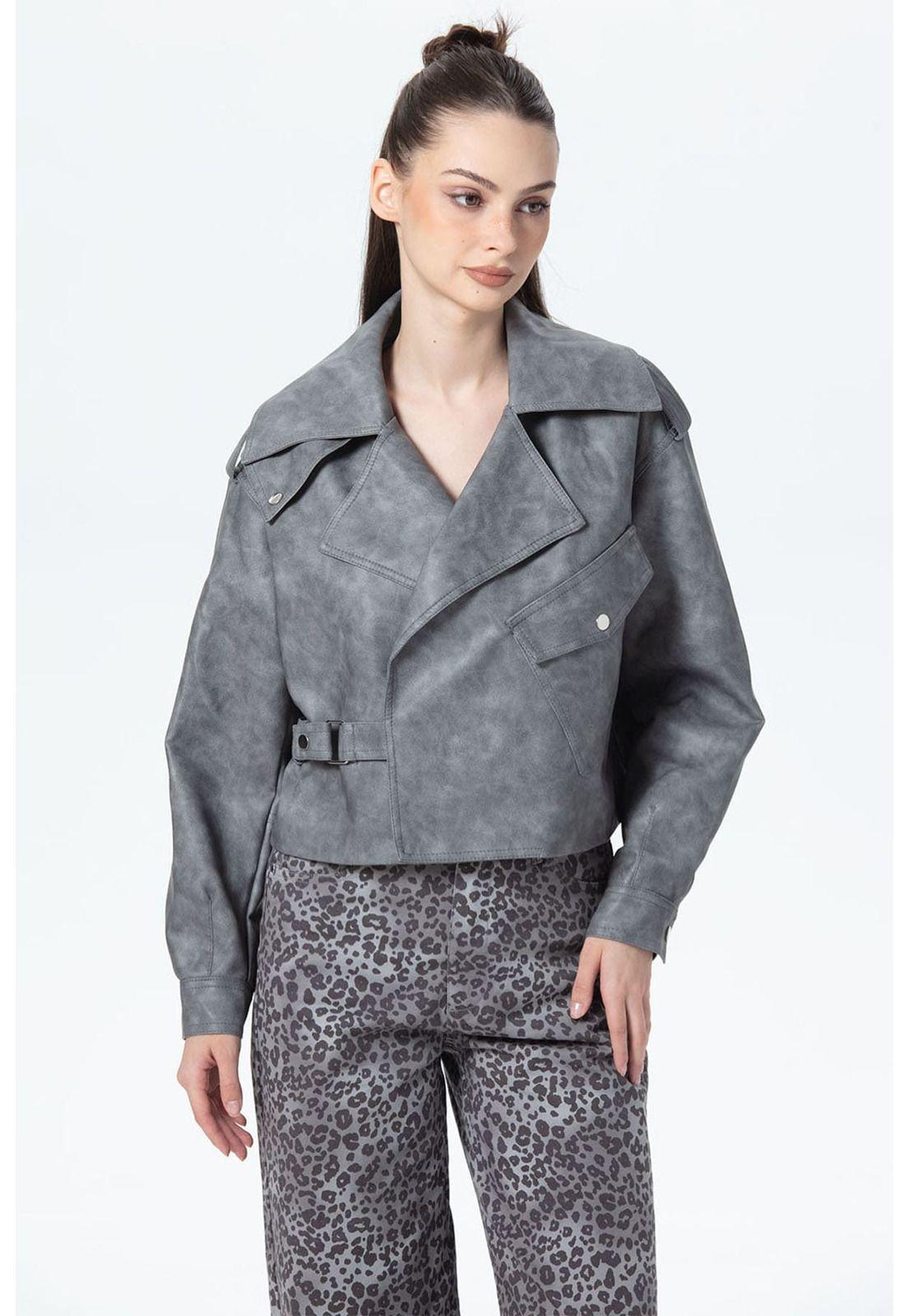 Chaqueta Mujer Biker Gris-0