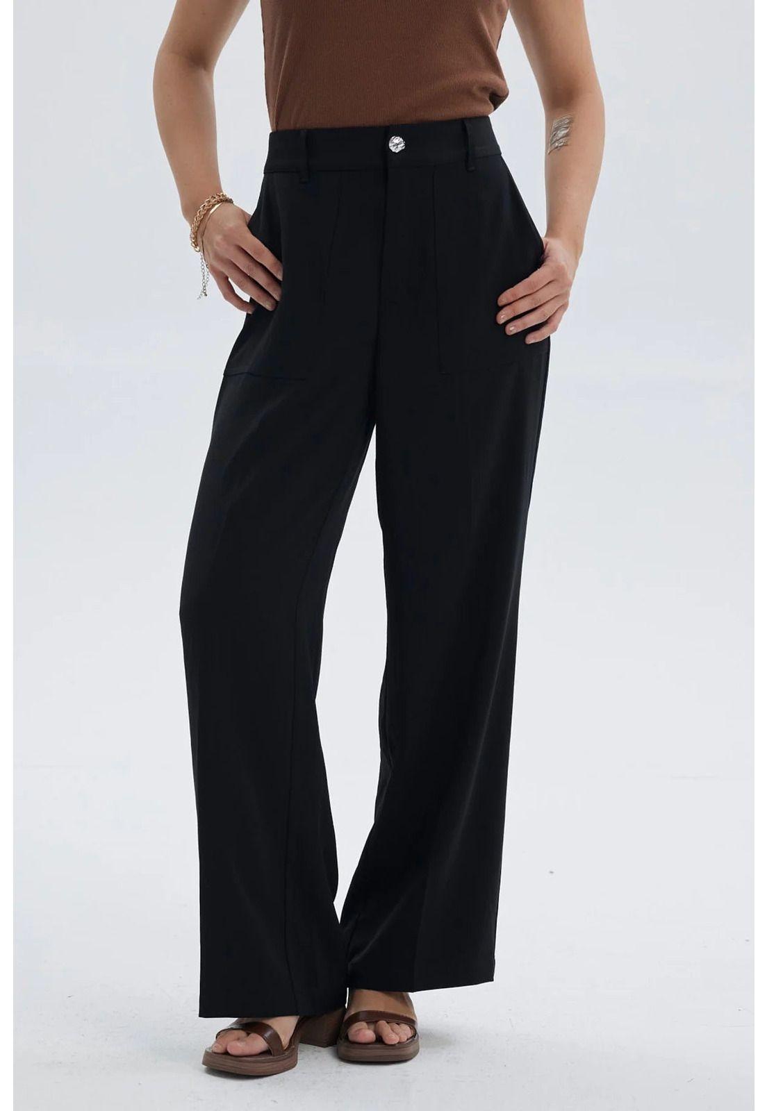 Pantalón Mujer Sastrero Con Pinzas Negro-0