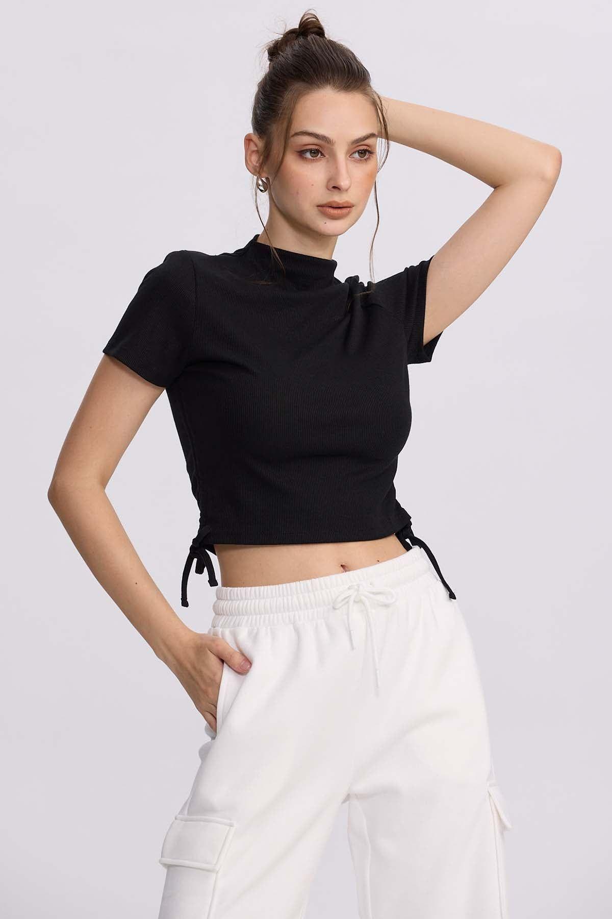 Polera Mujer Recogido Costado Negro-0