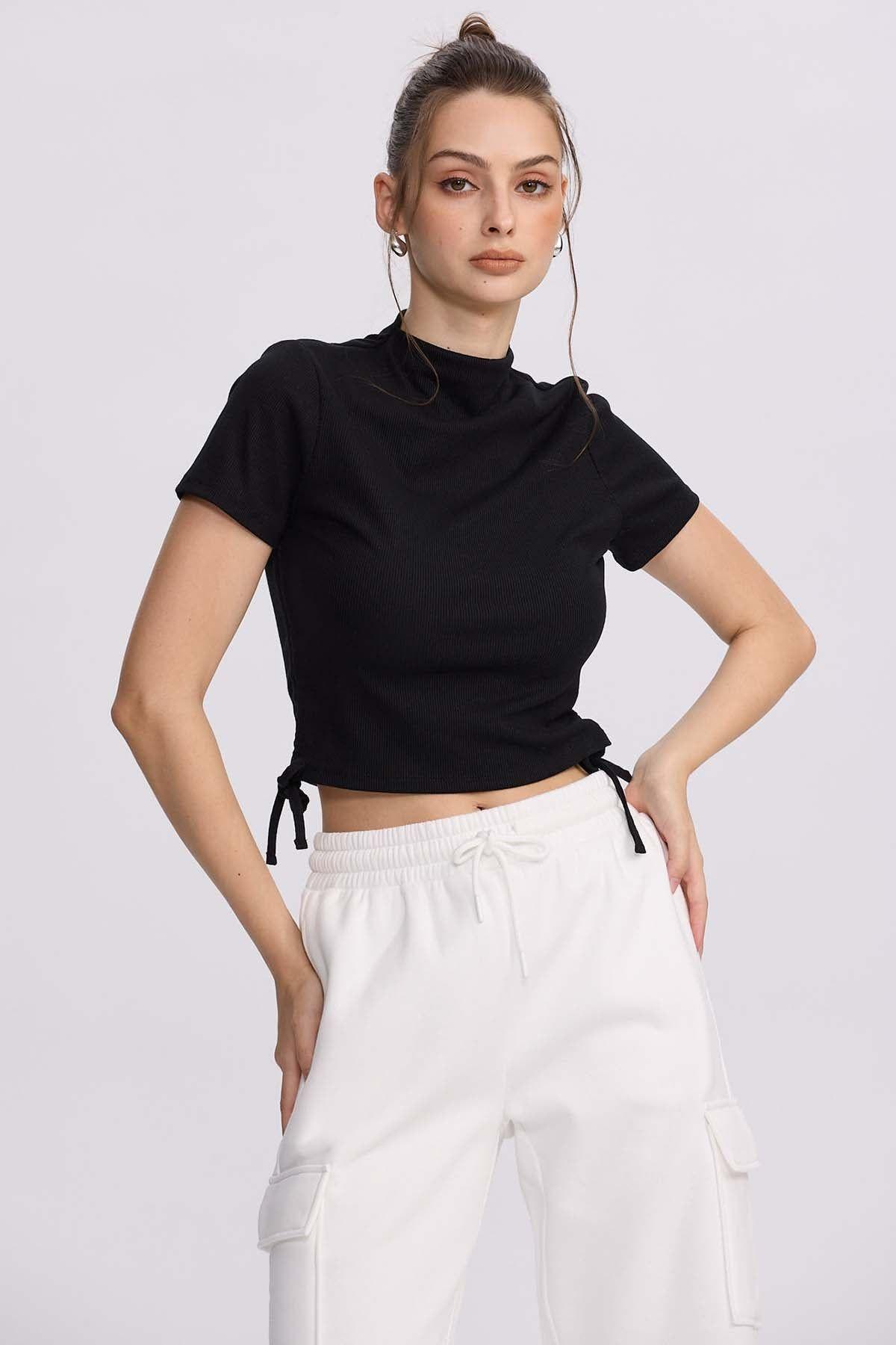 Polera Mujer Recogido Costado Negro-1