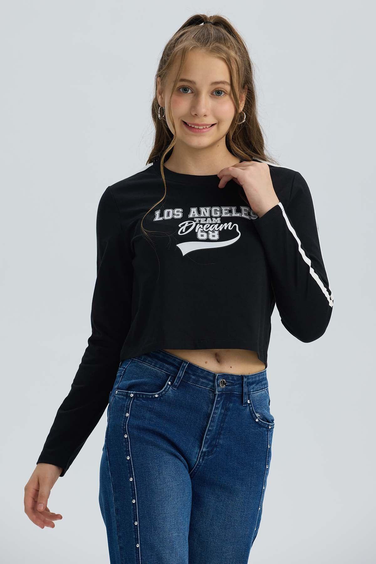 Polera Niña Bordado Parche Negro-0