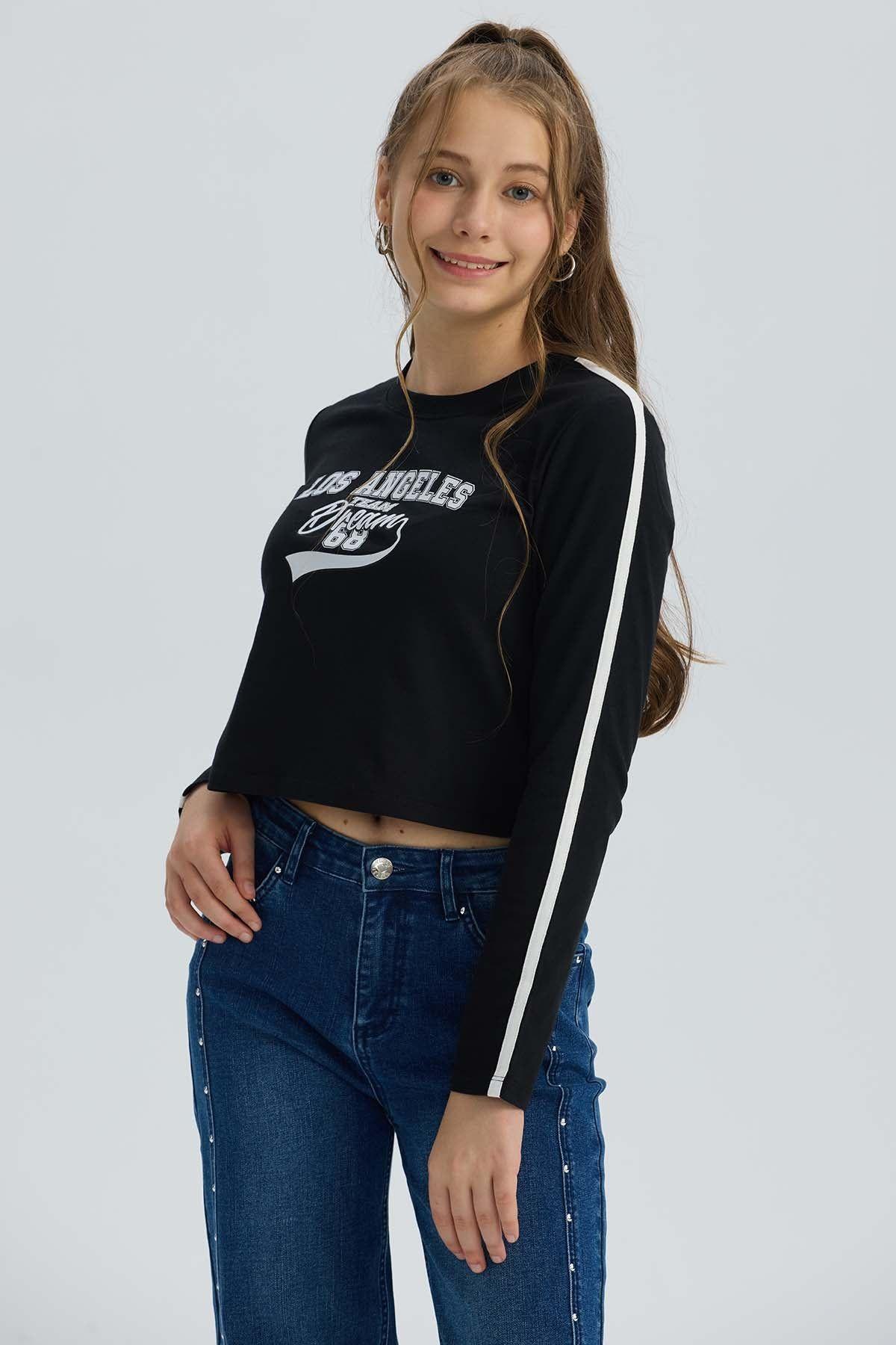 Polera Niña Bordado Parche Negro-1