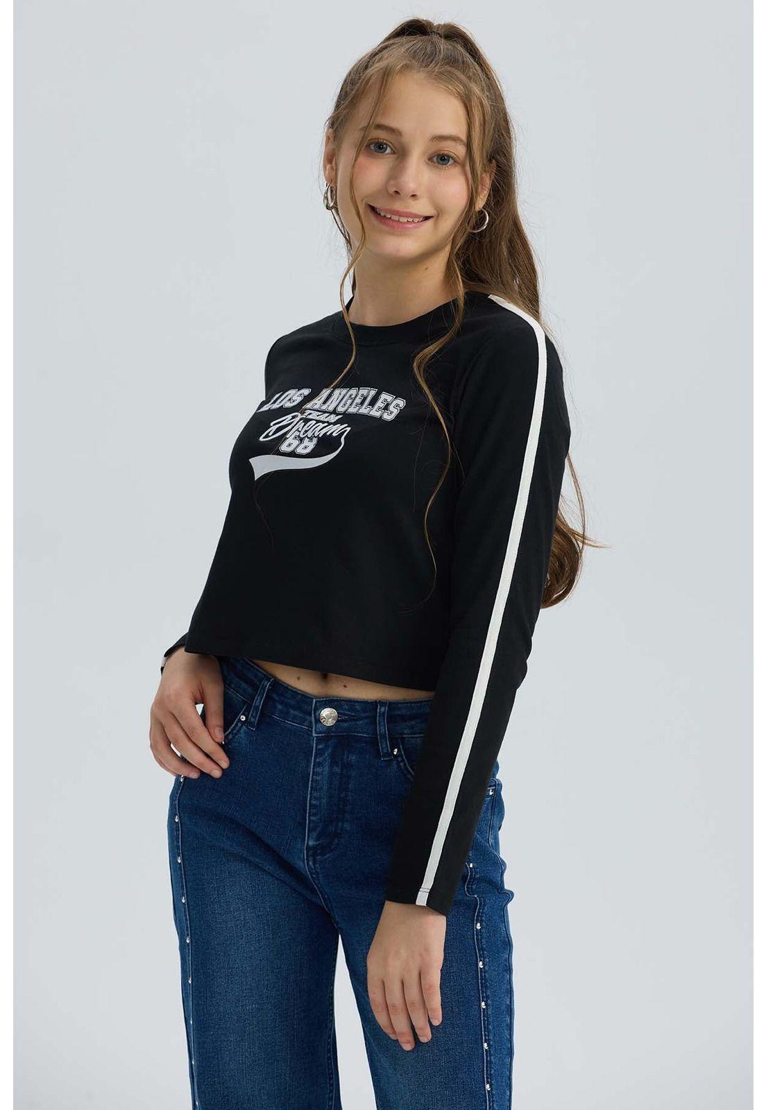 Polera Niña Bordado Parche Negro-1