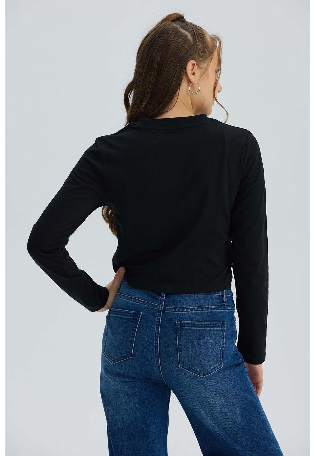 Polera Niña Bordado Parche Negro-2