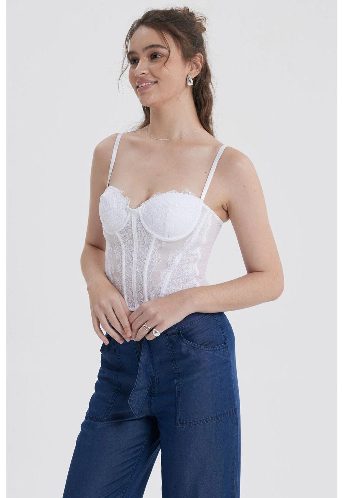 Blusa Mujer Corset Encaje Blanco-1