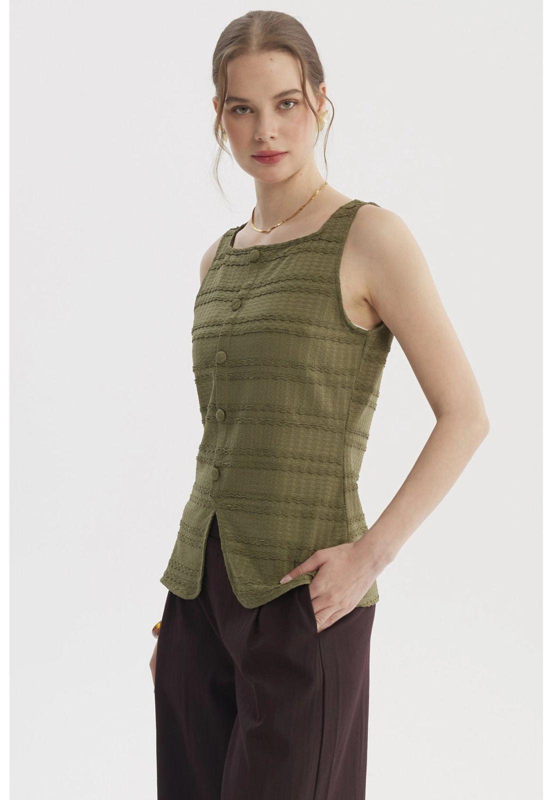 Polera Mujer Cuello Cuadrado Verde Olivo-1