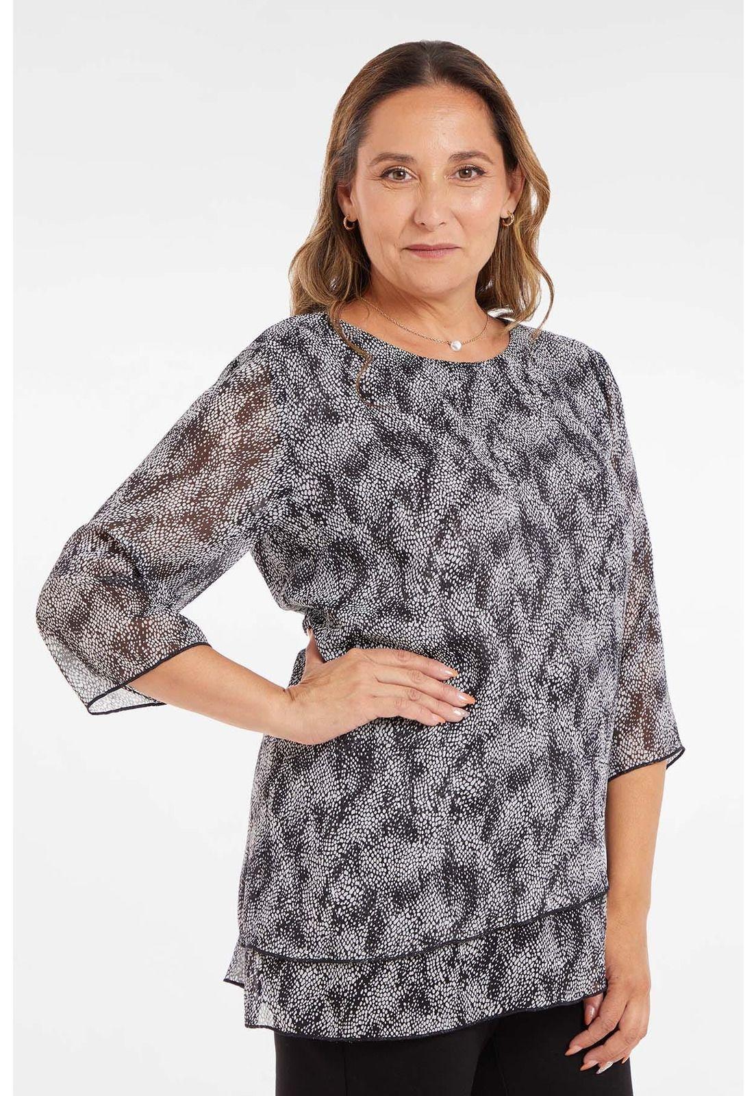Blusa Mujer Manga Flare Estampada Negro-0