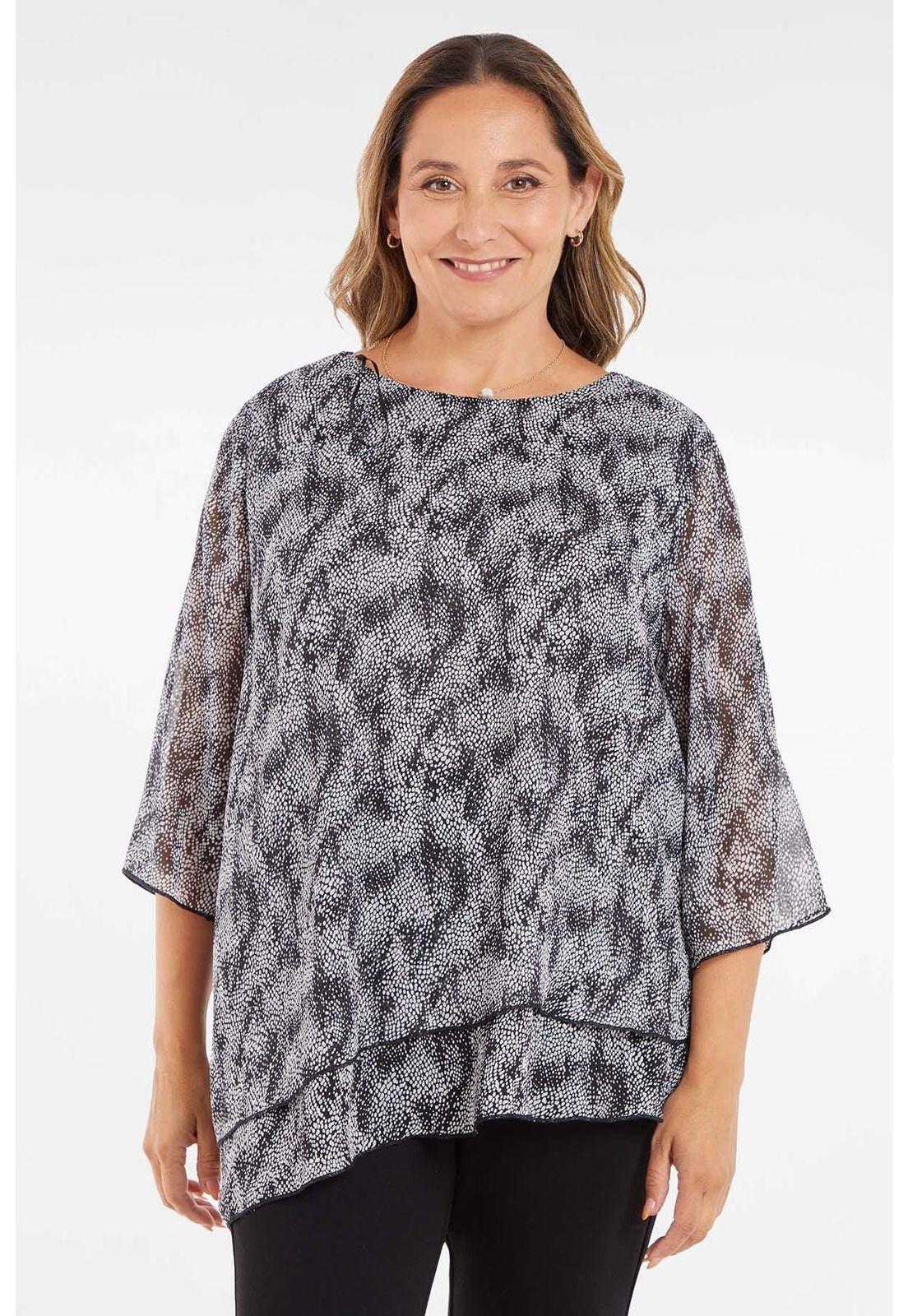 Blusa Mujer Manga Flare Estampada Negro-3
