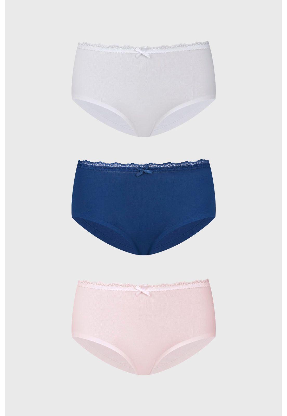 Calzón Mujer Tripack Pantaleta Detalle Encaje Azul Marino-0