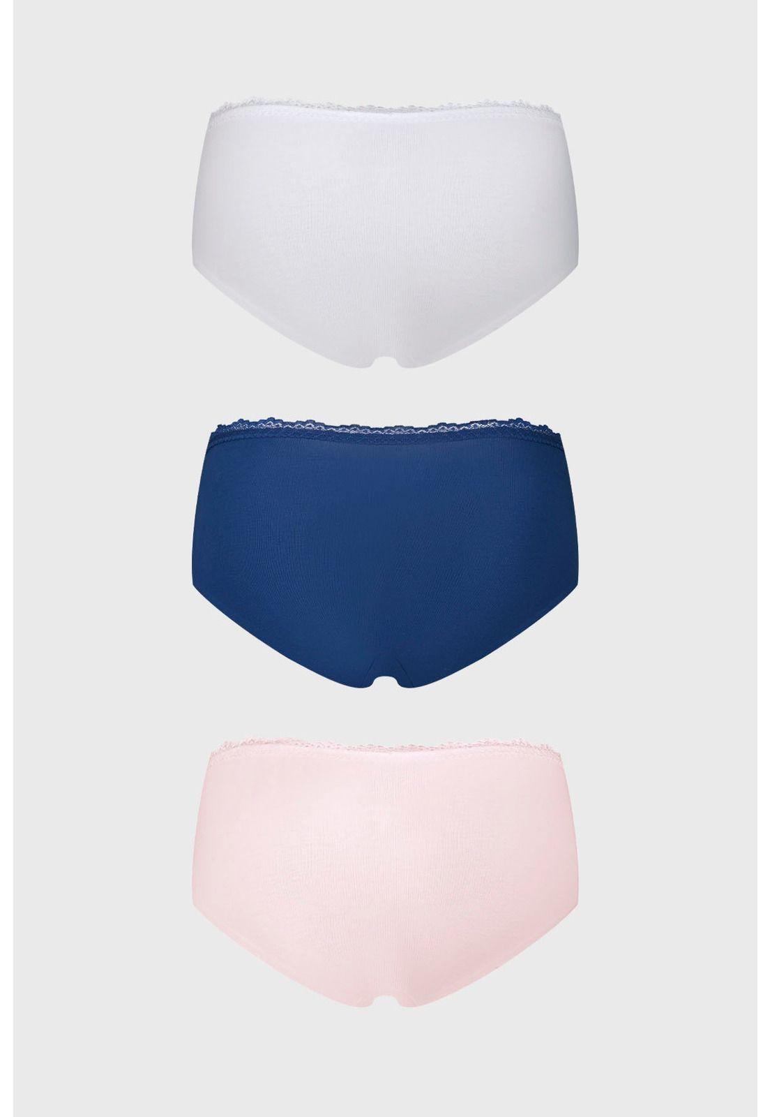 Calzón Mujer Tripack Pantaleta Detalle Encaje Azul Marino-1