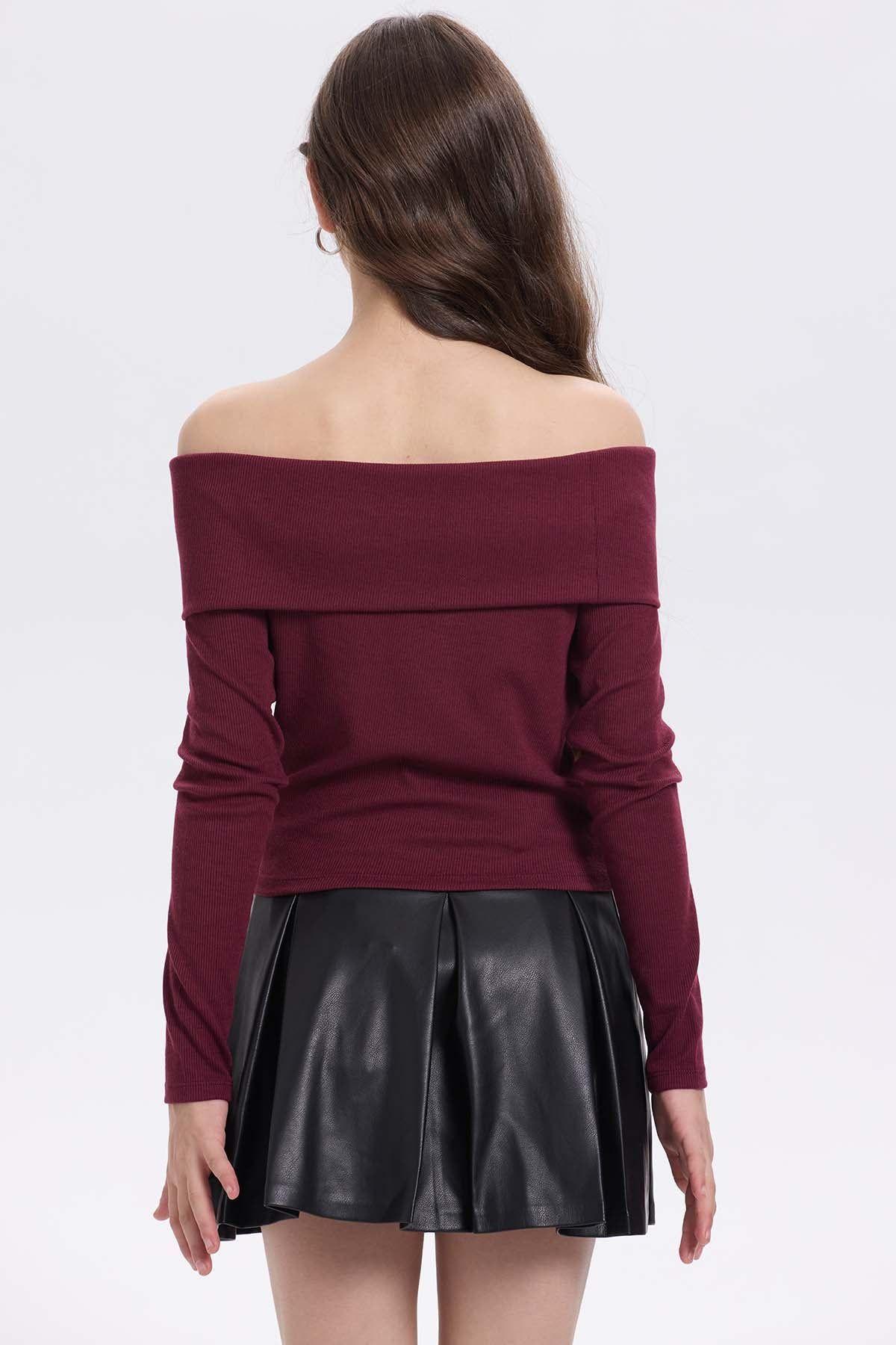 Polera Niña Escote Bardot Burdeo-2