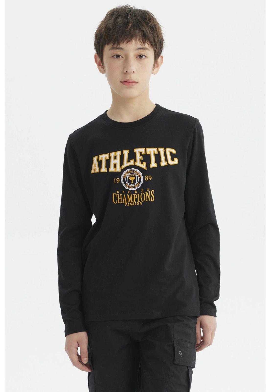 Polera Niño Print Bordado College Negro-0