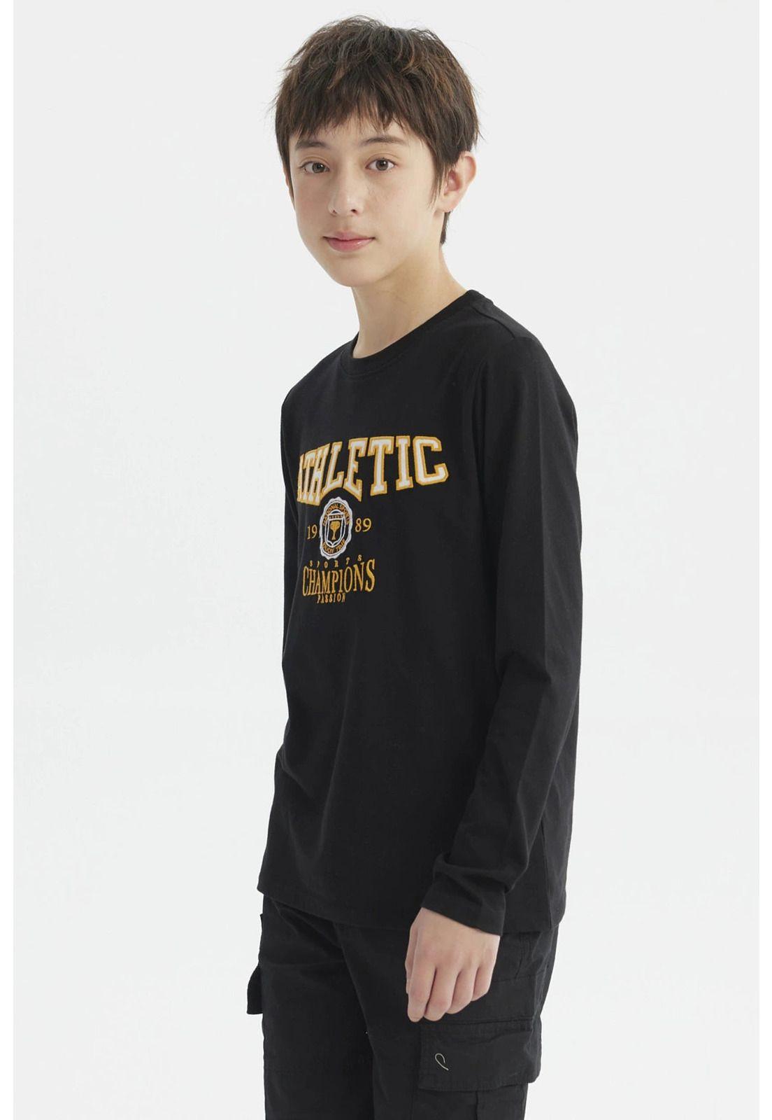 Polera Niño Print Bordado College Negro-1