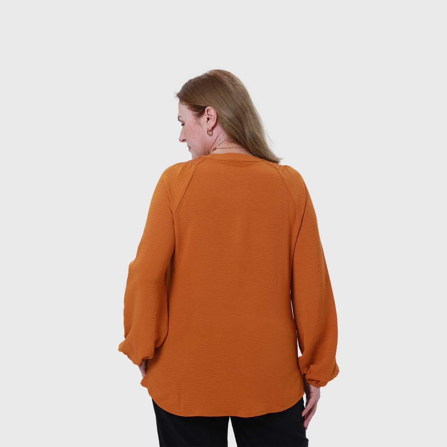 Blusa Mujer Lisa Con Plisado Camel-2