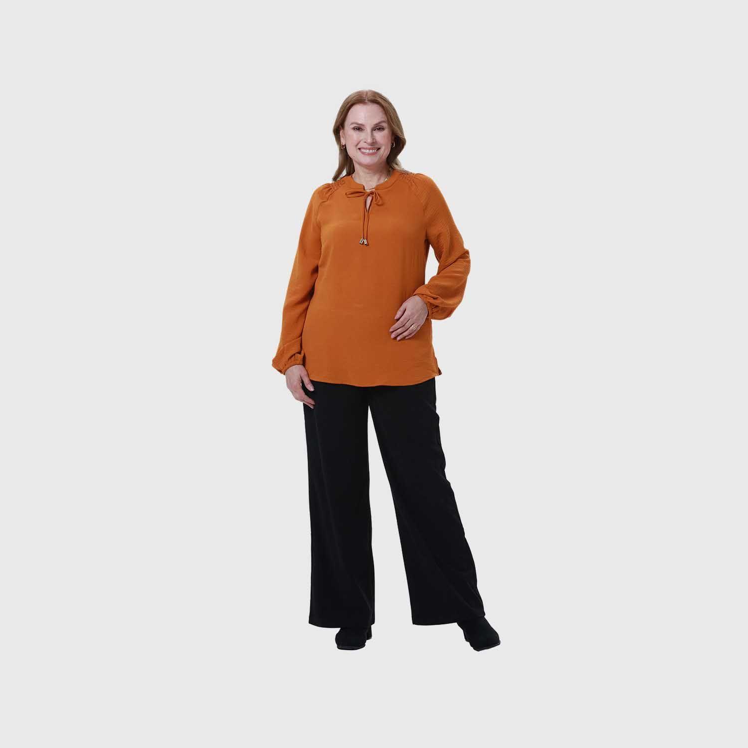 Blusa Mujer Lisa Con Plisado Camel-3