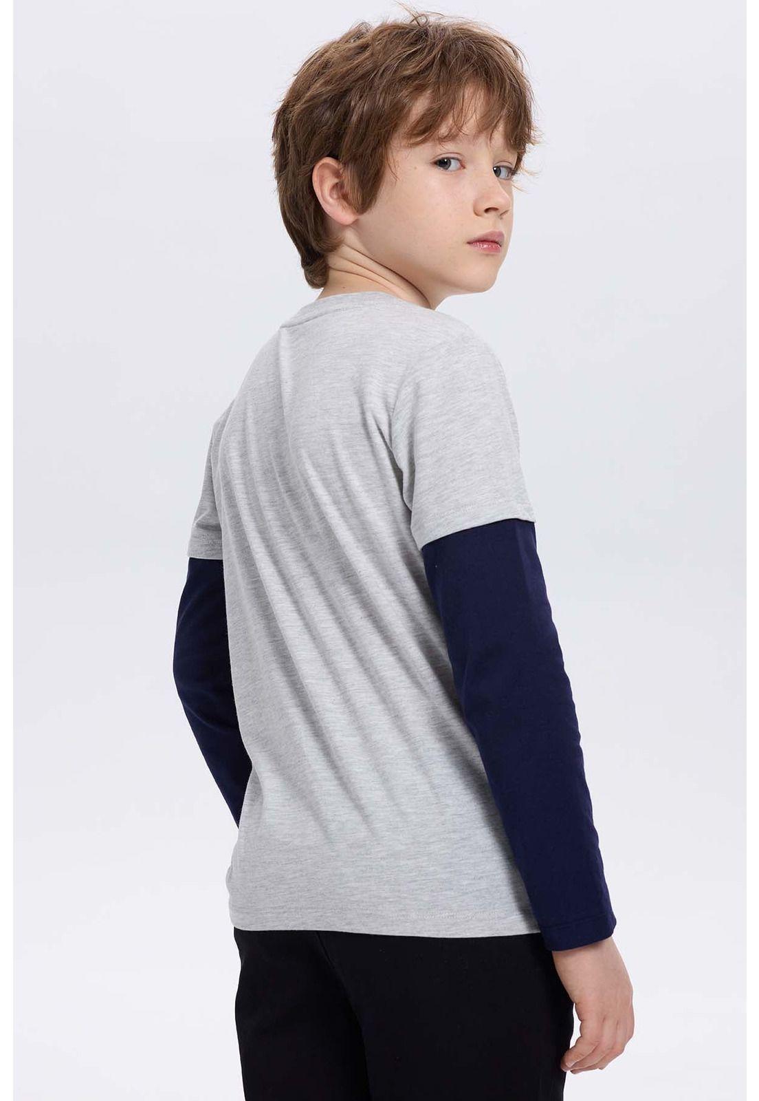 Polera Niño Doble Manga Básica Gris-1