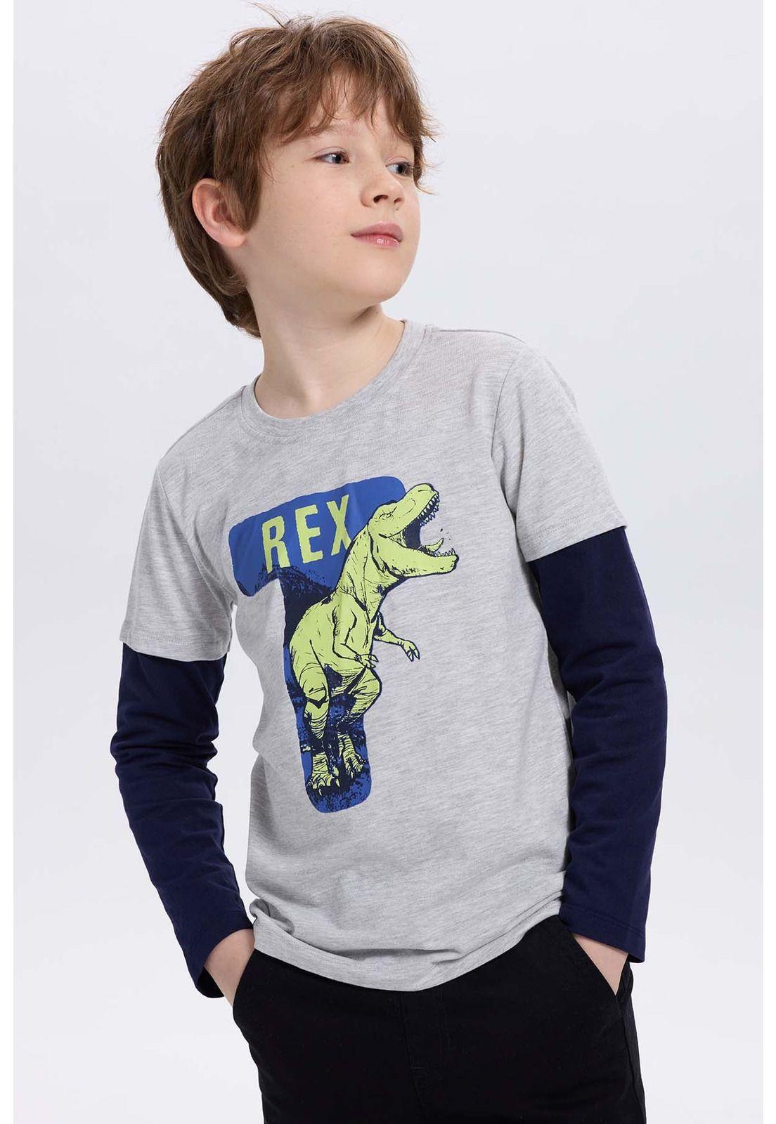 Polera Niño Doble Manga Básica Gris-2
