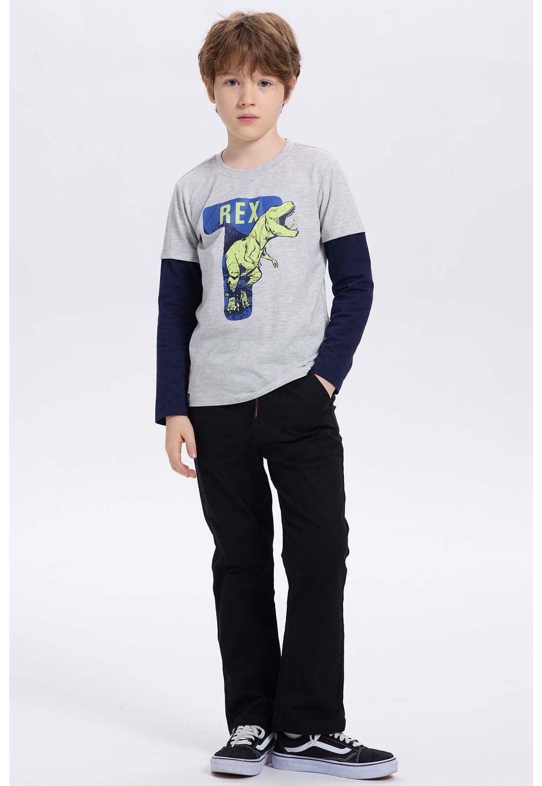Polera Niño Doble Manga Básica Gris-3
