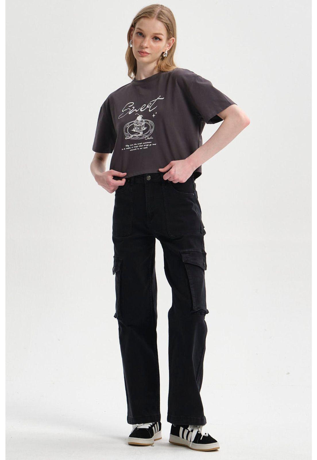 Polera Mujer Print Crop Gris Marengo-3