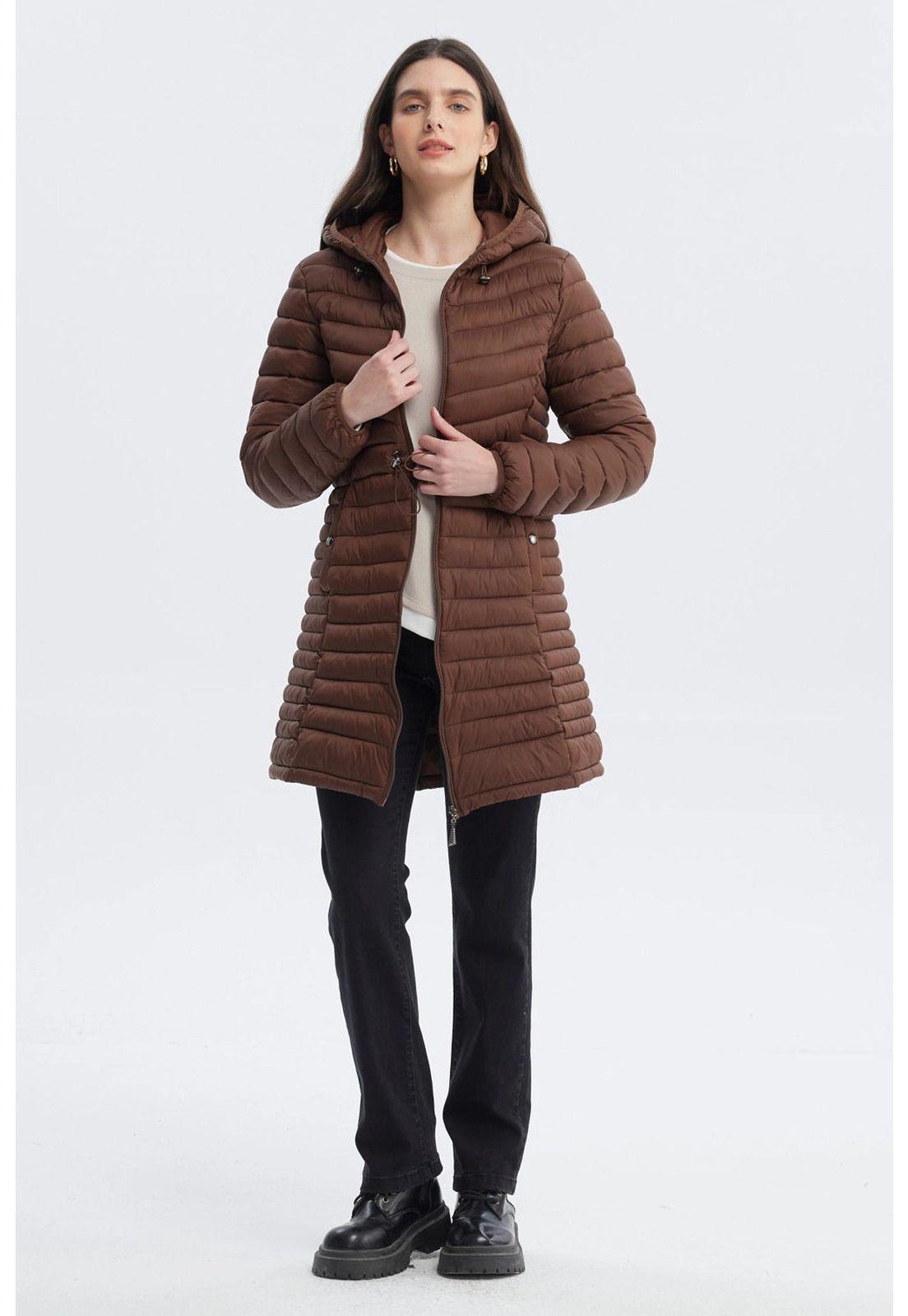 Parka Mujer Larga Básica Café Oscuro-3