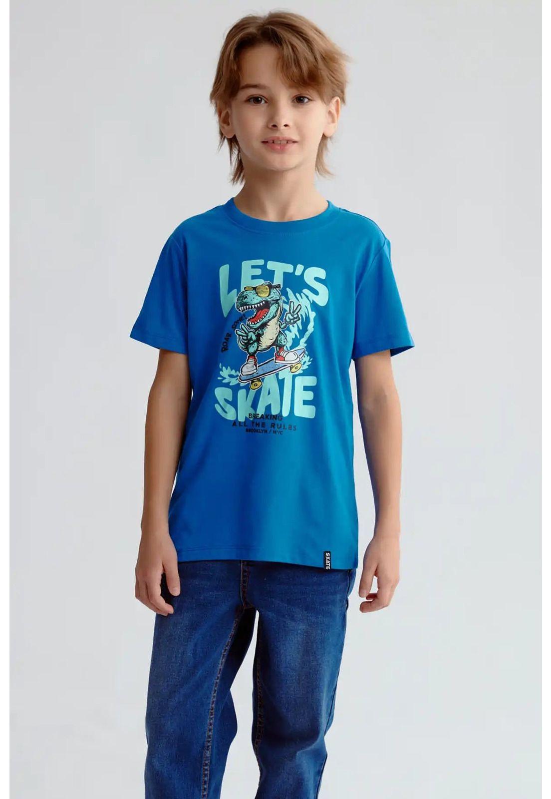 Polera Niño Básica Estampada Azulino-0