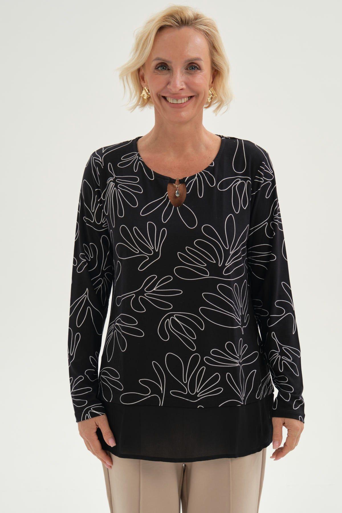 Polera Mujer Evasé Con Aplicación Negro II-0