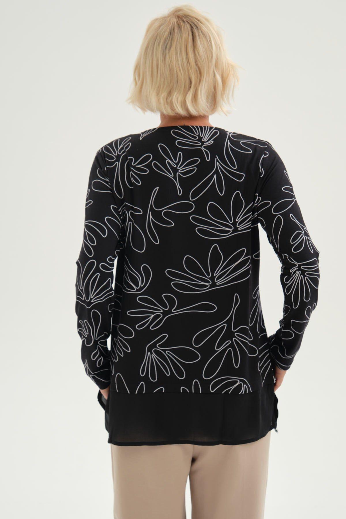 Polera Mujer Evasé Con Aplicación Negro II-2