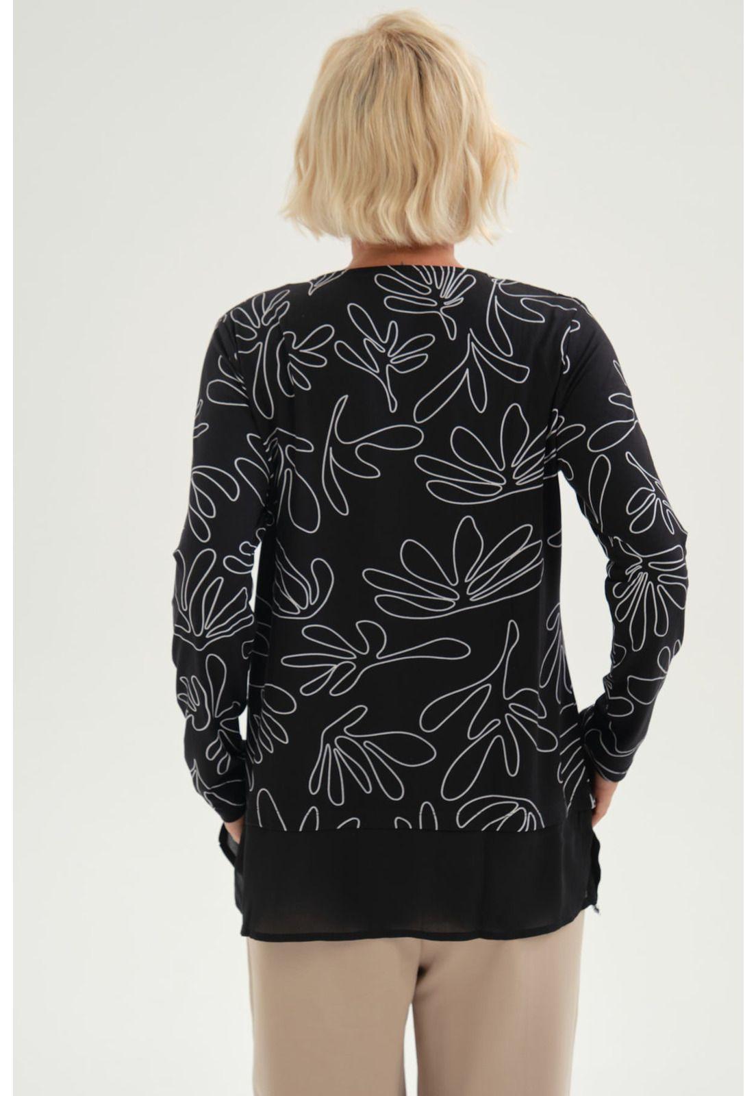 Polera Mujer Evasé Con Aplicación Negro-2