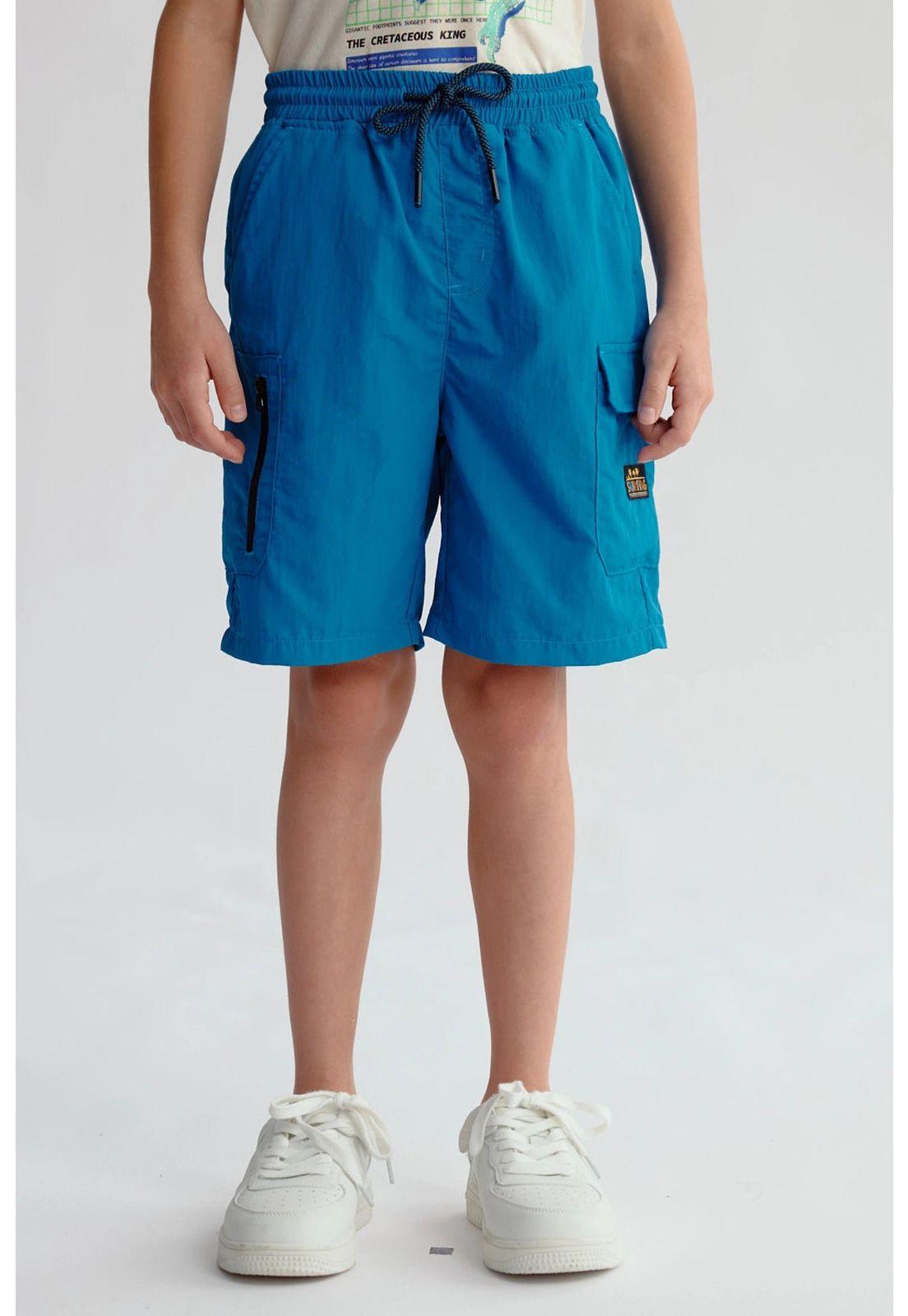 Bermuda Niño Cargo Nylon Azul Petróleo-0