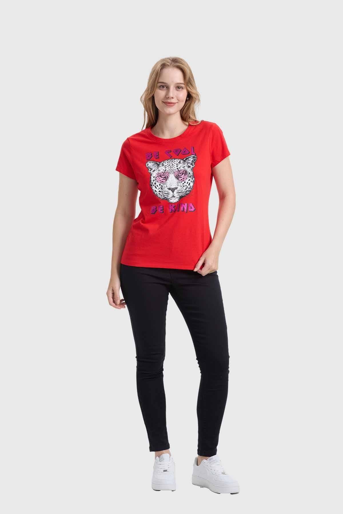 Polera Mujer Básica Print Rojo-3