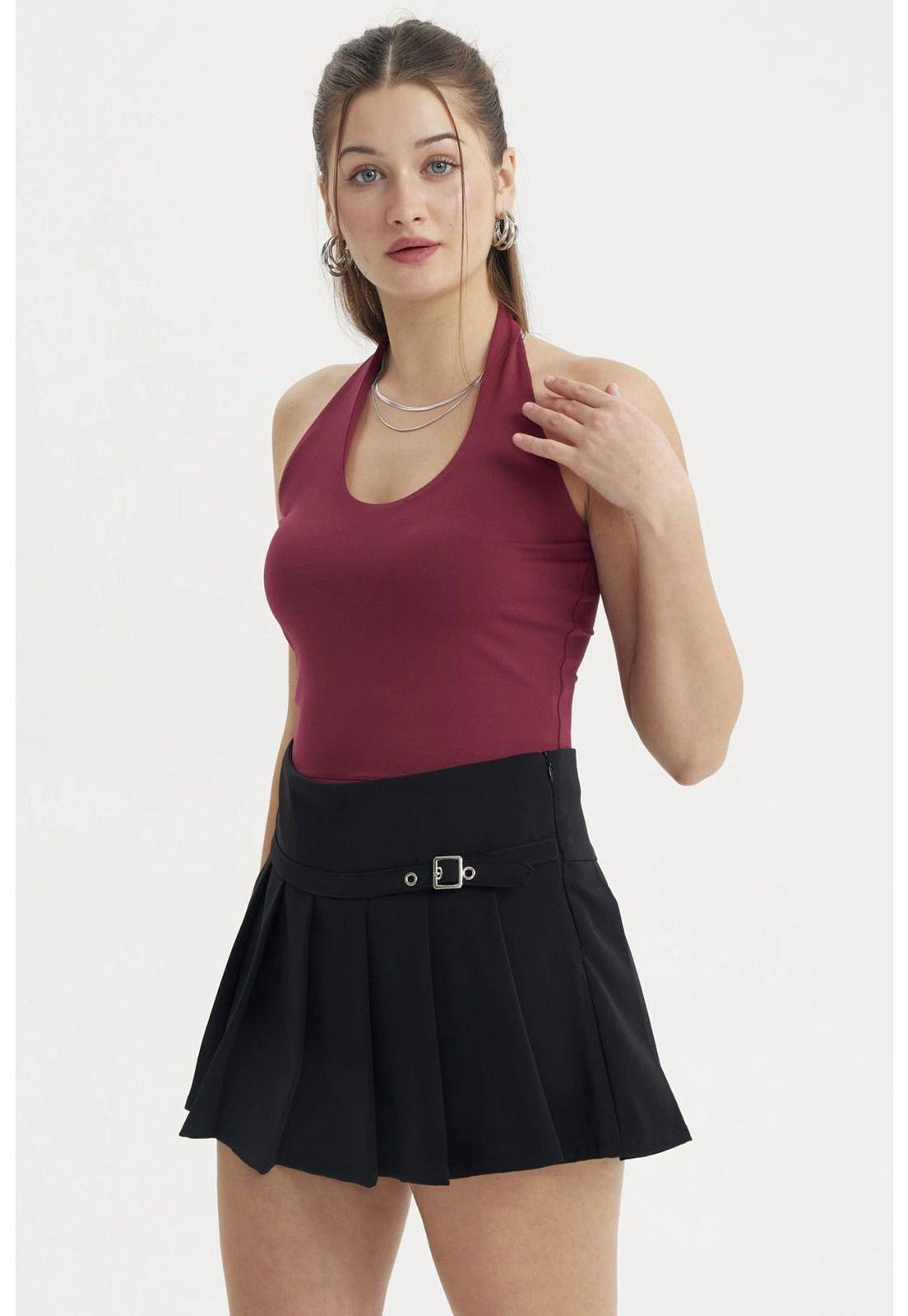 Polera Peto Mujer Halter Liso Crop Vino-3