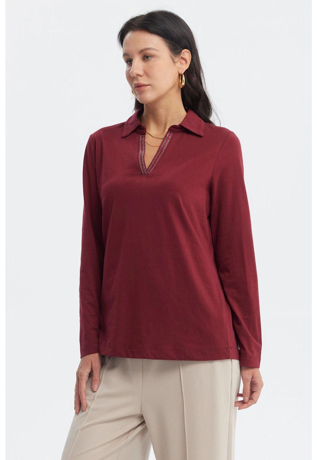 Polera Mujer Cuello Camisero Rojo-1