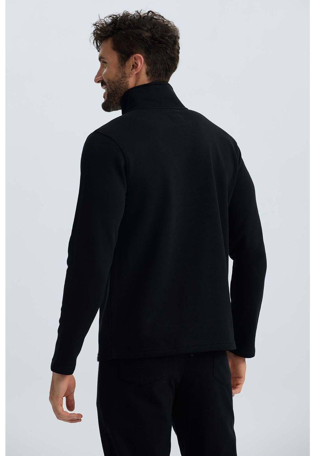 Polerón Hombre Half Zipper Liso Negro-2