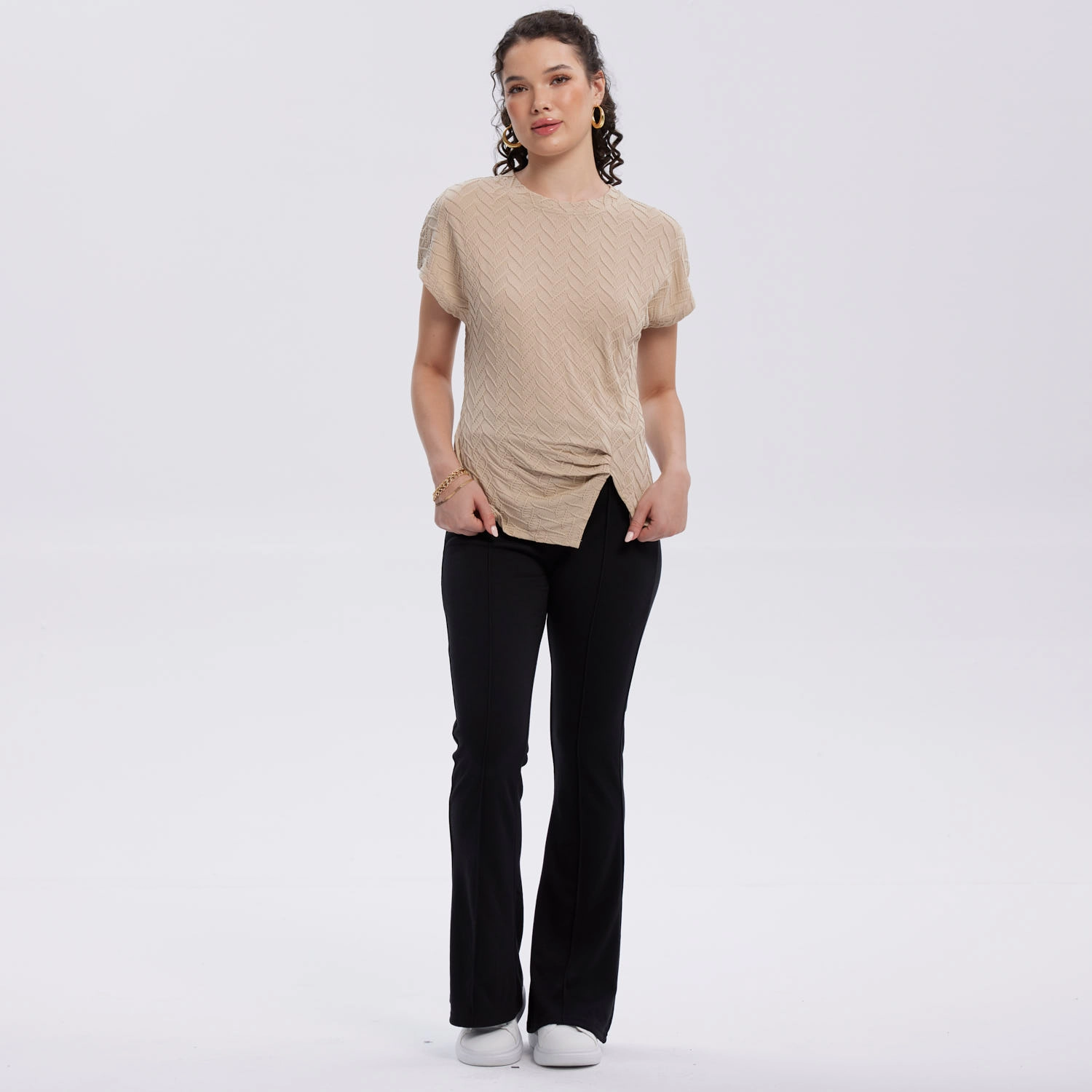 Polera Mujer Abertura Costado Beige-0