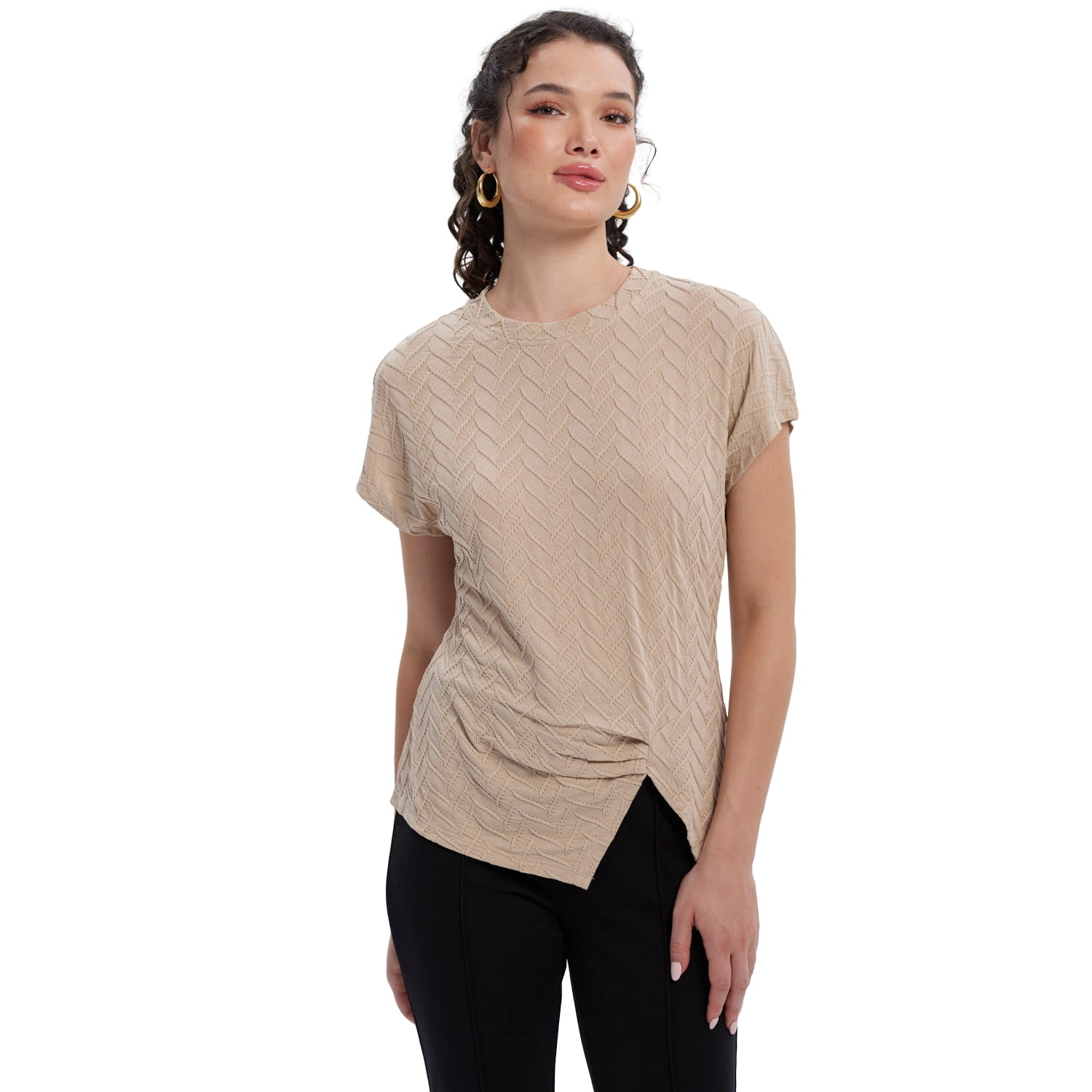Polera Mujer Abertura Costado Beige-2