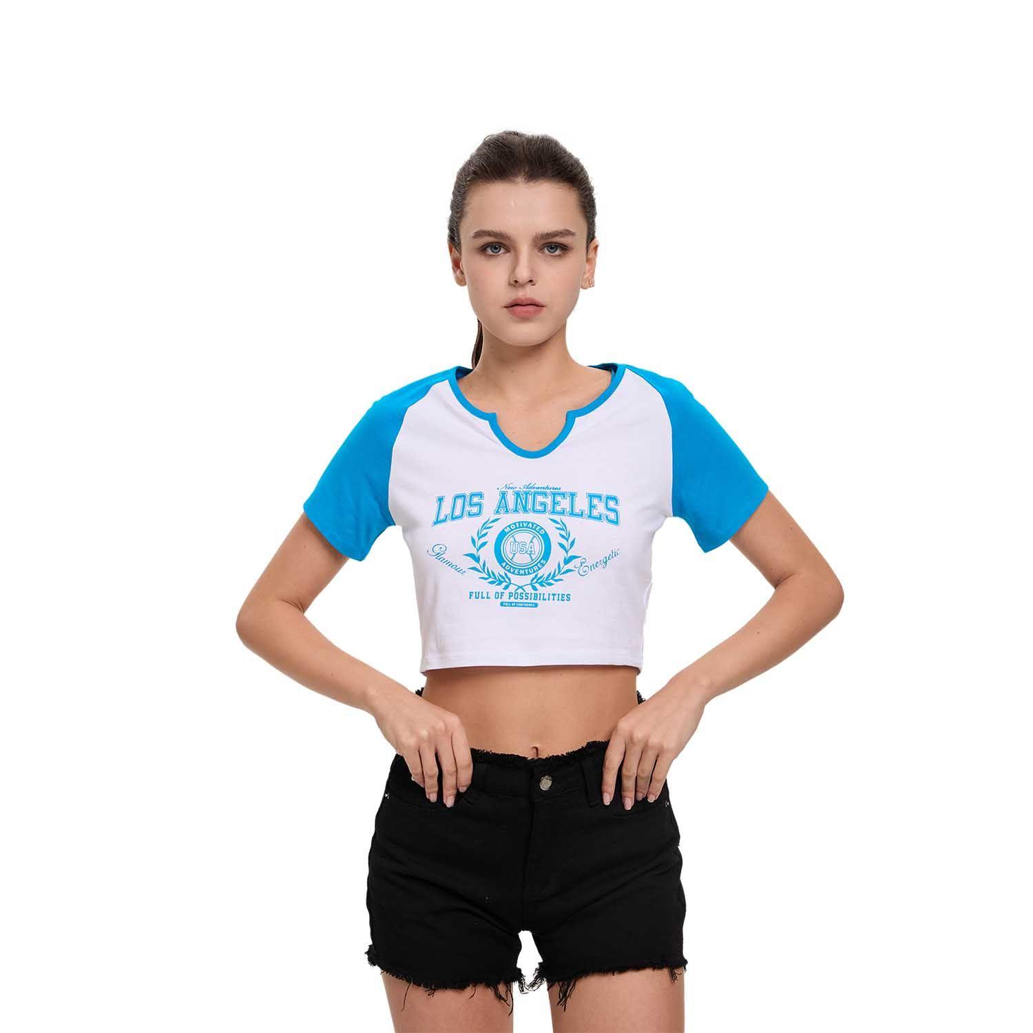 Polera Mujer Crop Estampado Azul Claro Fashion's Park-0