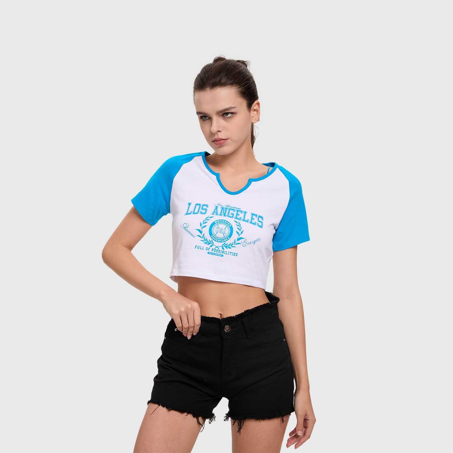 Polera Mujer Crop Estampado Azul Claro Fashion's Park-1