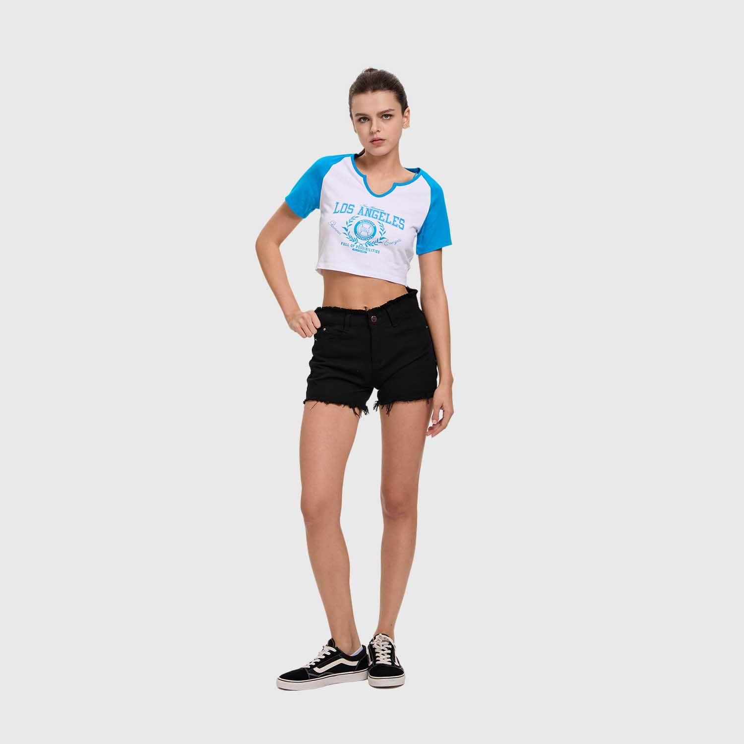 Polera Mujer Crop Estampado Azul Claro Fashion's Park-3