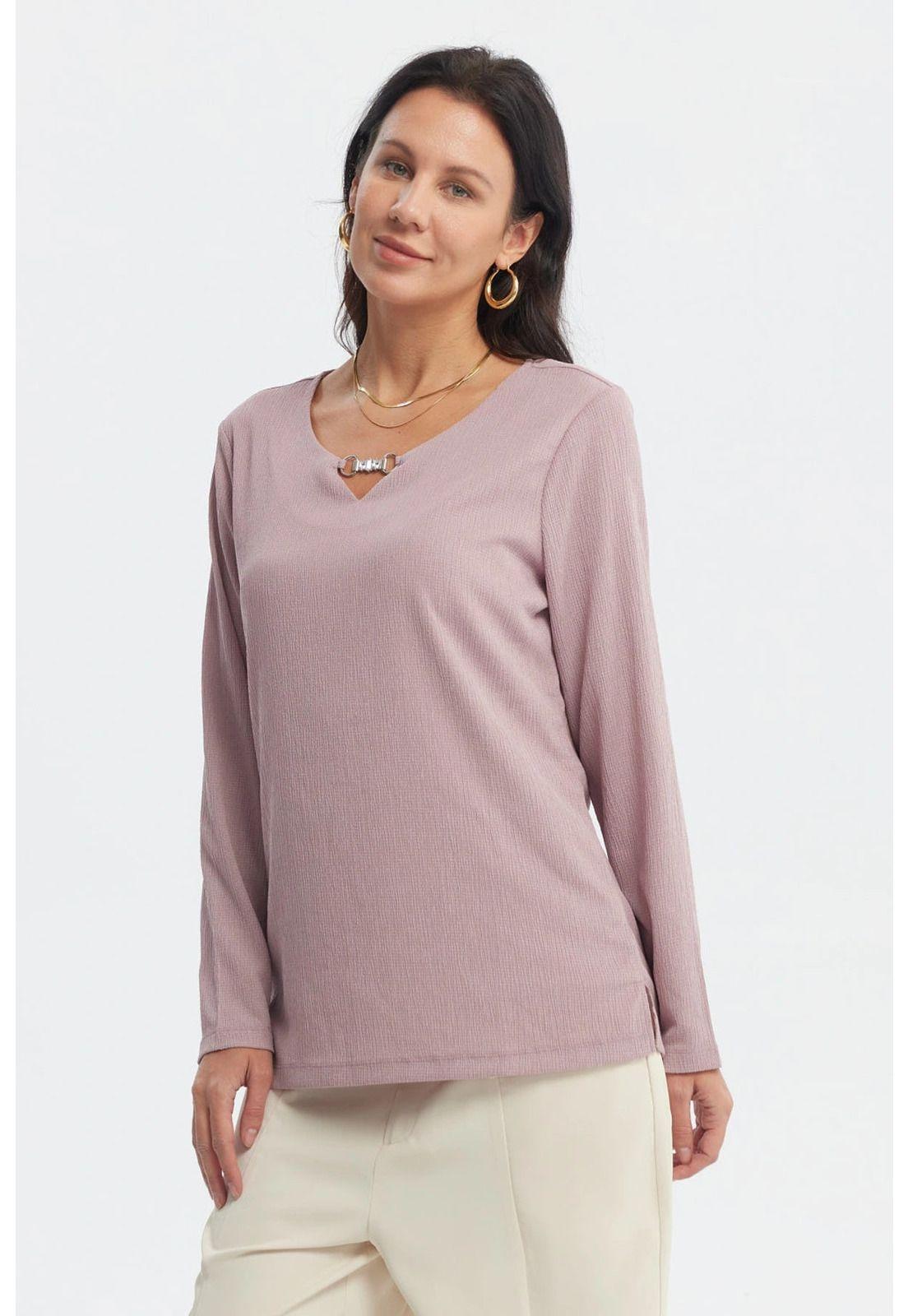 Polera Mujer Detalle Cuello Malva-1